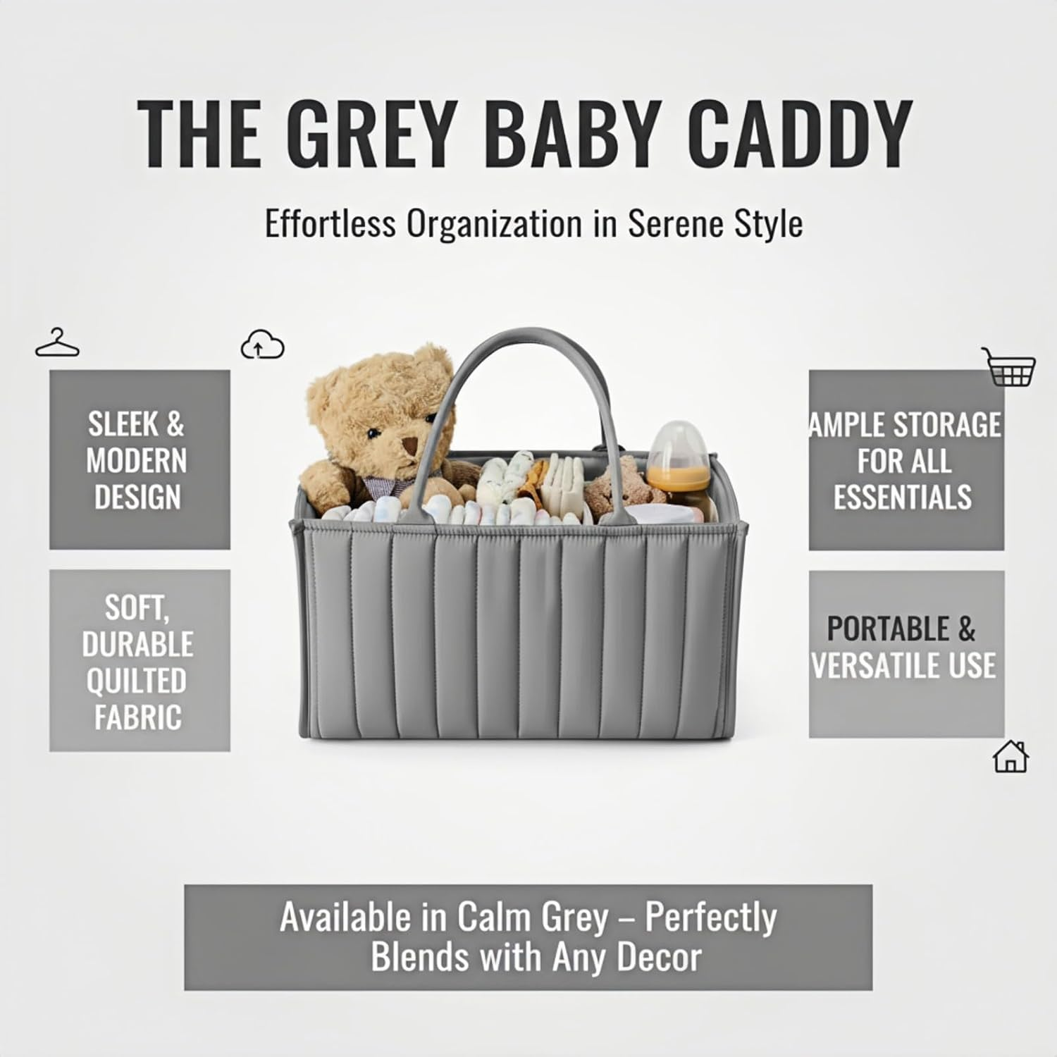 Baby Diaper Caddy Organizer, Nursery Storage Basket for Newborn Essentials and Diaper Station, for Baby Shower and Registry Must-Have, Gray image number 4