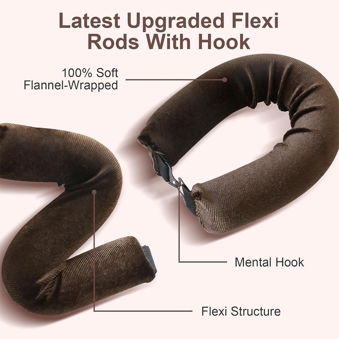 KIRZAX Heatless Curls Band, Pack of 4 Overnight Overnight Blowout, Heat Free, DIY Overnight Curls Rubber, Curls Overnight with Hooks, for Medium Long Hair (Brown) image number 2