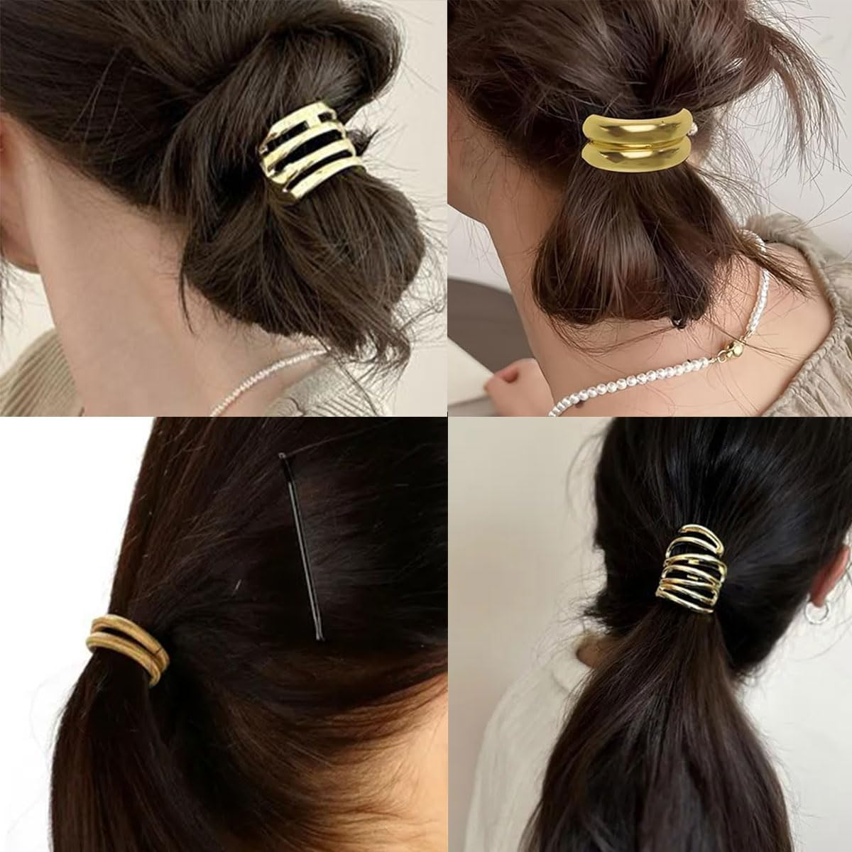 Golden Hair Scrunchie Bracelet, Gold Elastic Hair Bands, Pack of 4, Girls, Geometric Style, Elastic, for Girls and Women