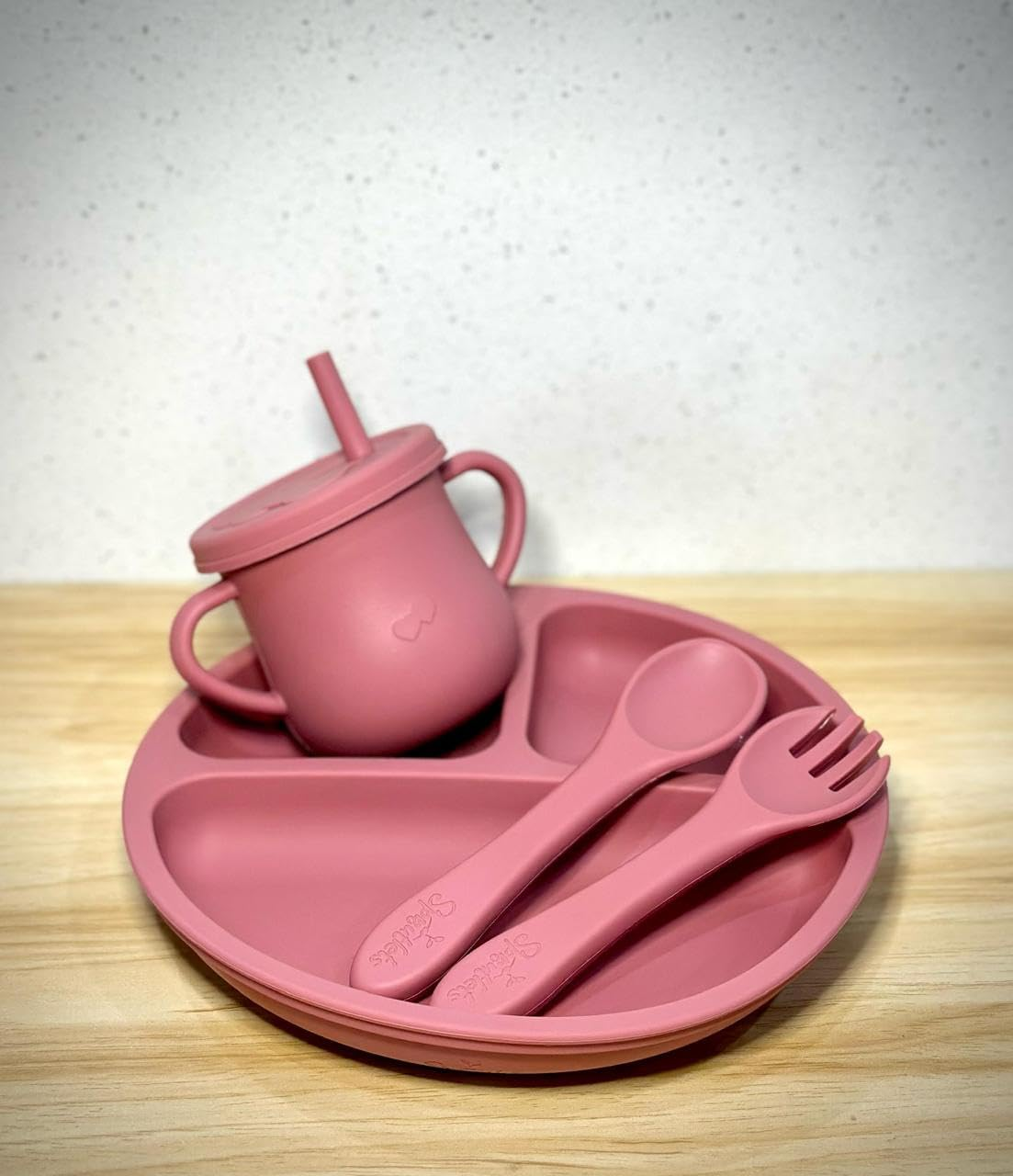 4 Pcs Silicone Feeding Set - Plate, Cup, Spoon, and Fork - Baby Feeding Essentials - Red