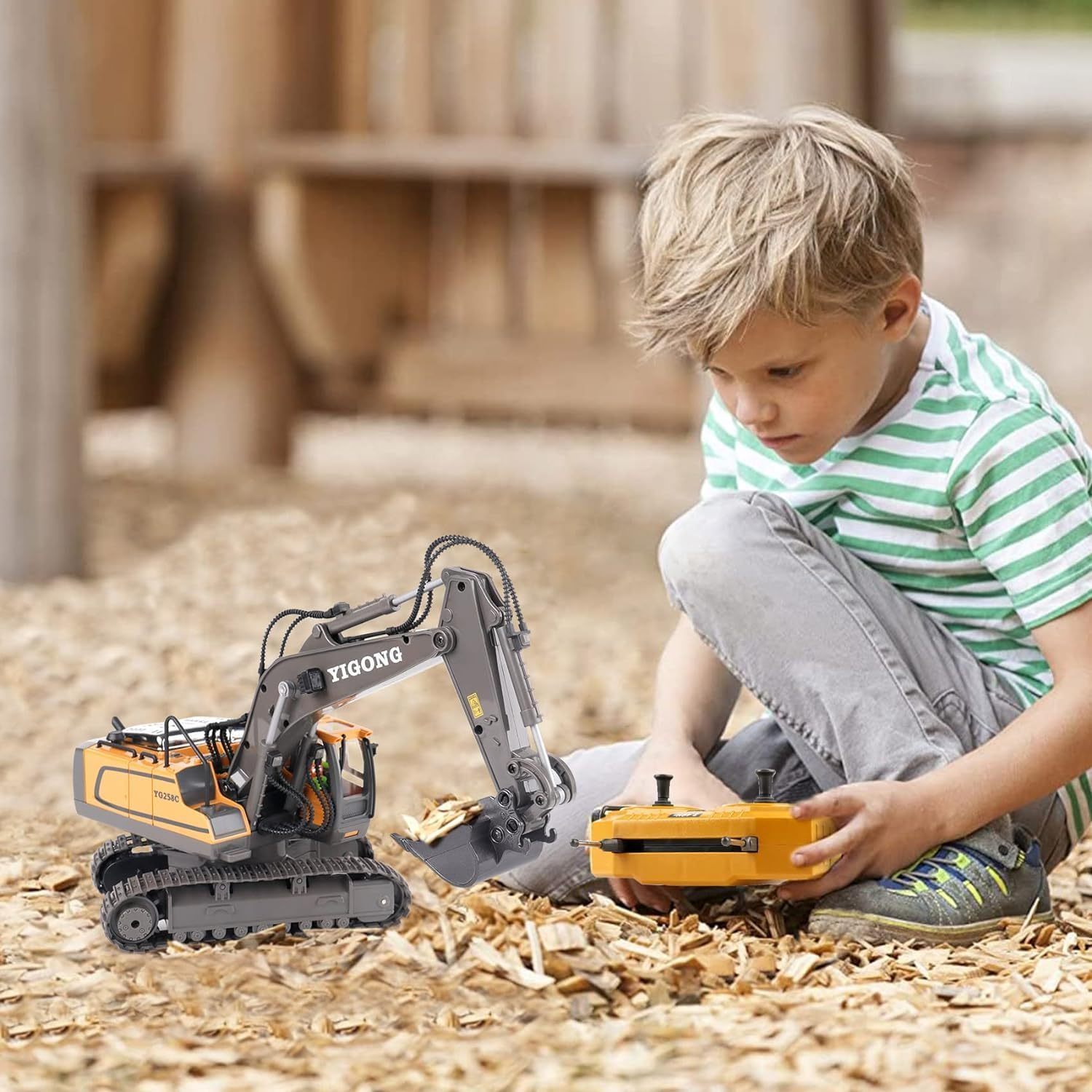 Remote Control Excavator Toy for 6-12 Yr Boys, Best Birthday Gifts for Kids 4-7 8 9 10 11 Year Old, RC Construction Toys with Metal Shovel, Lights, Sounds 2.4Ghz image number 4