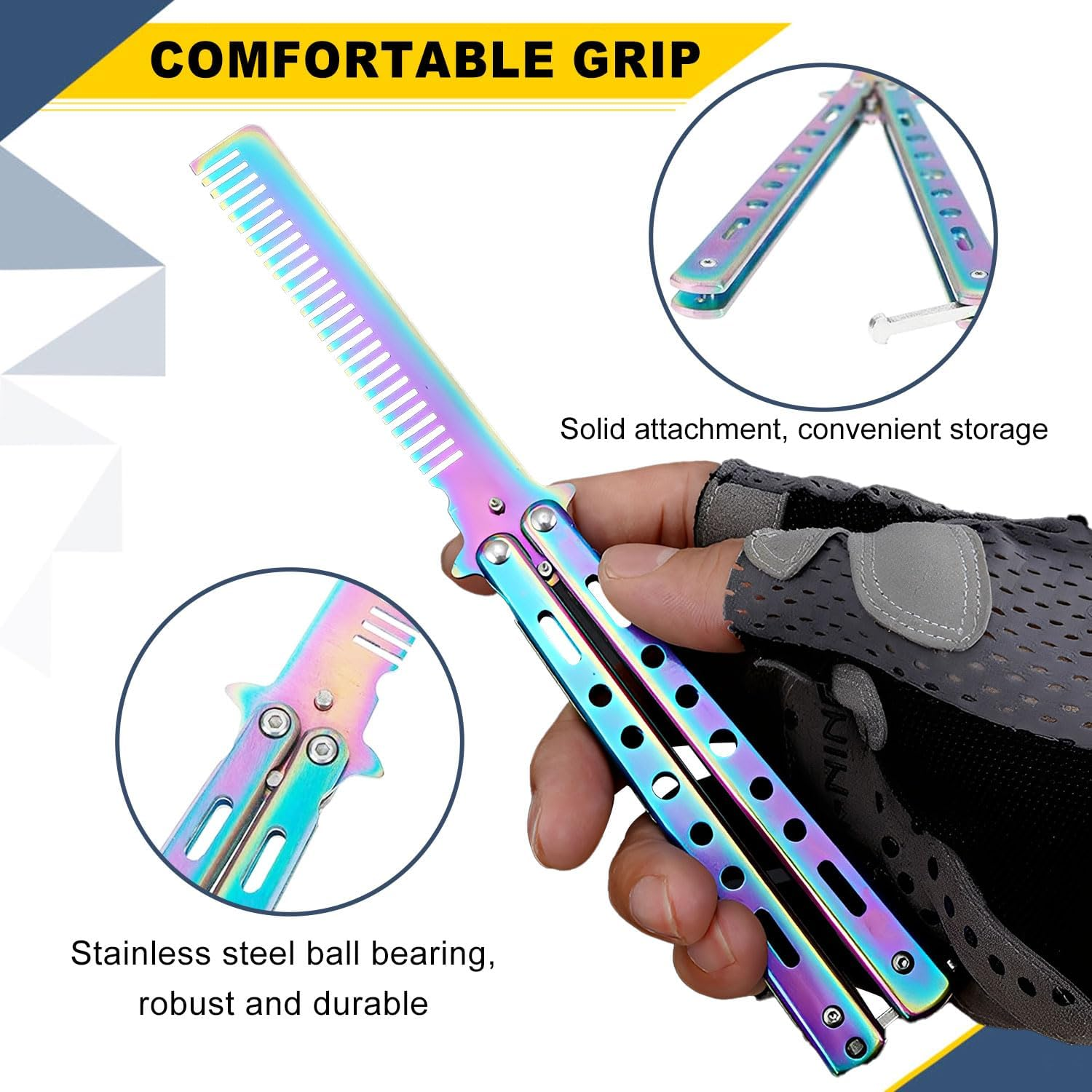 KOMUNJ 1 Piece Butterfly Comb Stainless Steel Foldable Butterfly Comb Pocket Comb Spring Hair Comb for Hair Barber Comb Hair Styling Accessories