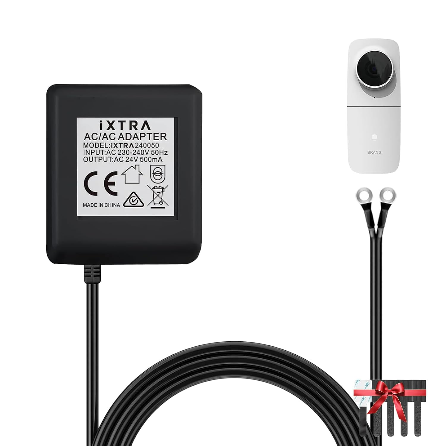 IXTRA Doorbell Transformer, 24V 500MA AC/AC Power Adapter for Ring Video Doorbell, 8M C Wire Adapter Compatible with Thermostat for Ecobee, Sensi and Honeywell, AU Plug 8M Long Cable,White