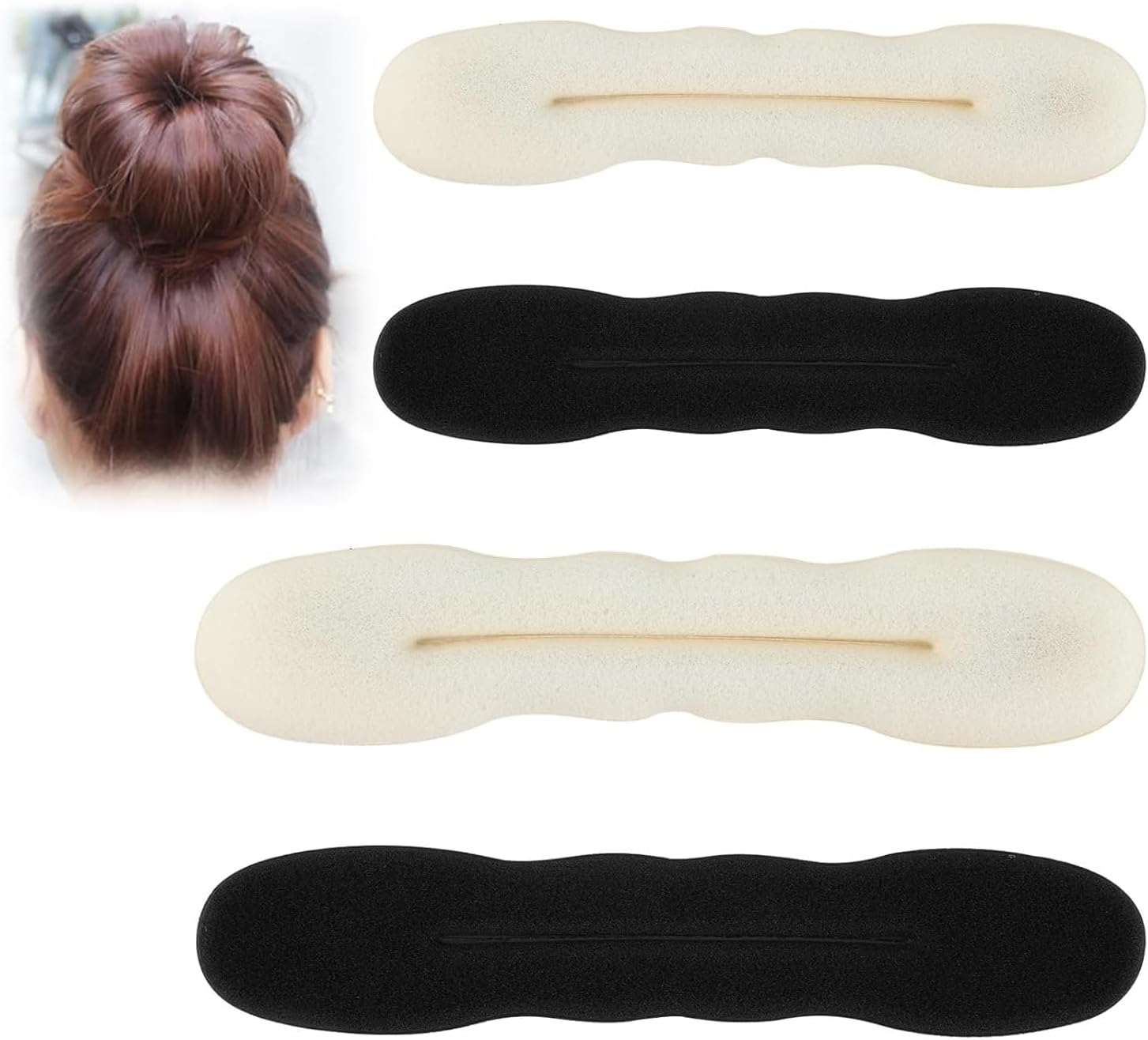 Hair Bun Maker Set, 4 Pieces Upgraded Hair Holder Sponge Clips for Easy Styling, Doughnut Bun Tools for Versatile Hairstyles (Beige and Black)