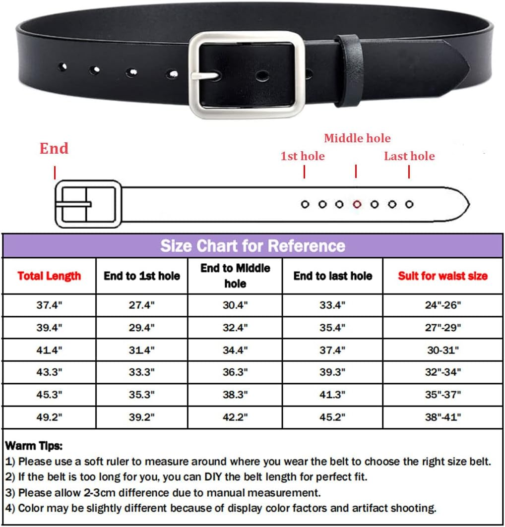 Vonsely Soft Wide Leather Belt for Jeans Shorts, Leather Belt with Metal Buckle image number 1