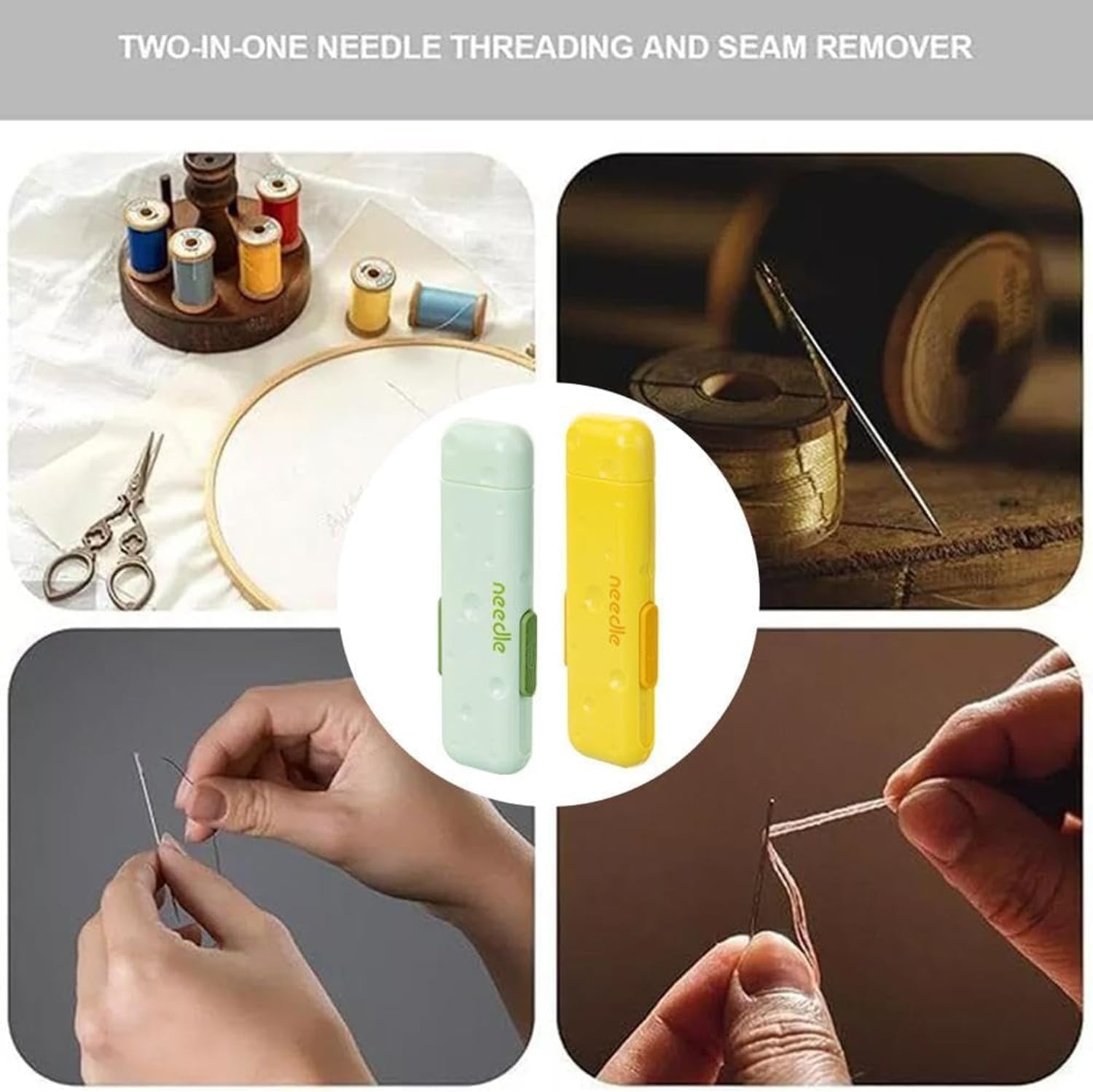 New Upgraded 3-In-1 Automatic Needle Threader, Seam Ripper & Magnetic Needle Box Quick Sewing Kit for Hand Sewing, Embroidery & Crafts