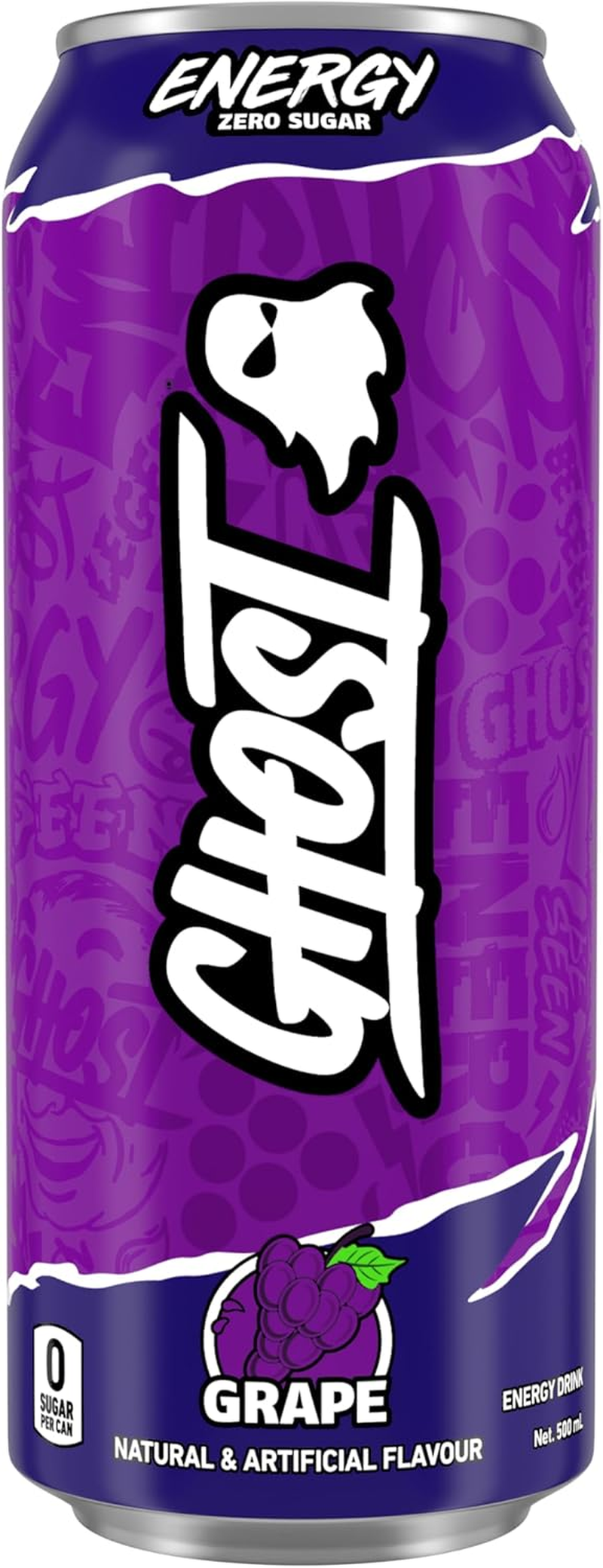 GHOST Energy Drink - 12-Pack, Grape, 500 Ml Cans - Energy & Focus & No Artificial Colours - 160Mg of Natural Caffeine - Vegan image number 1