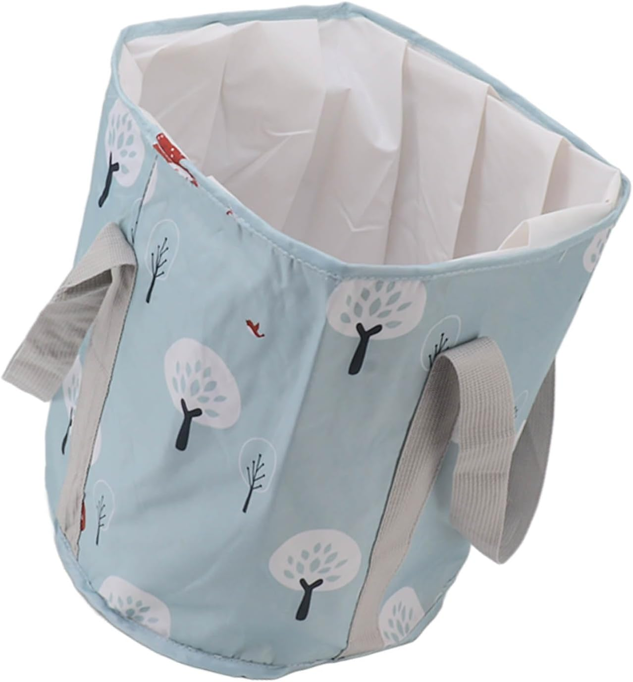 Collapsible Water Bucket, Lightweight Large Capacity Portable Foot Bath Bucket Ergonomic Handle for Travel (Blue Small Tree) image number 1