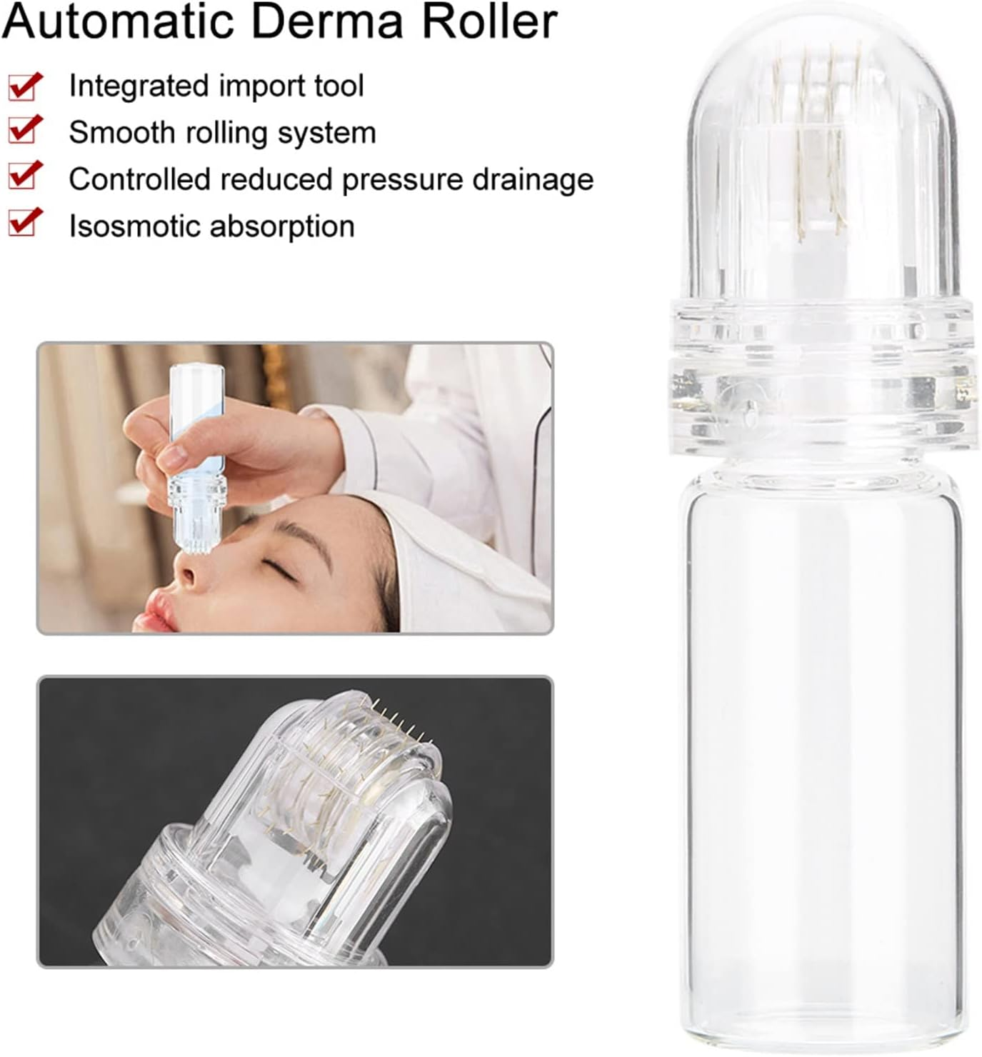 Micro Needling Serum Applicator Hydra Roller HR64-64 Gold Titanium Needles with 10Ml Ampoule image number 6