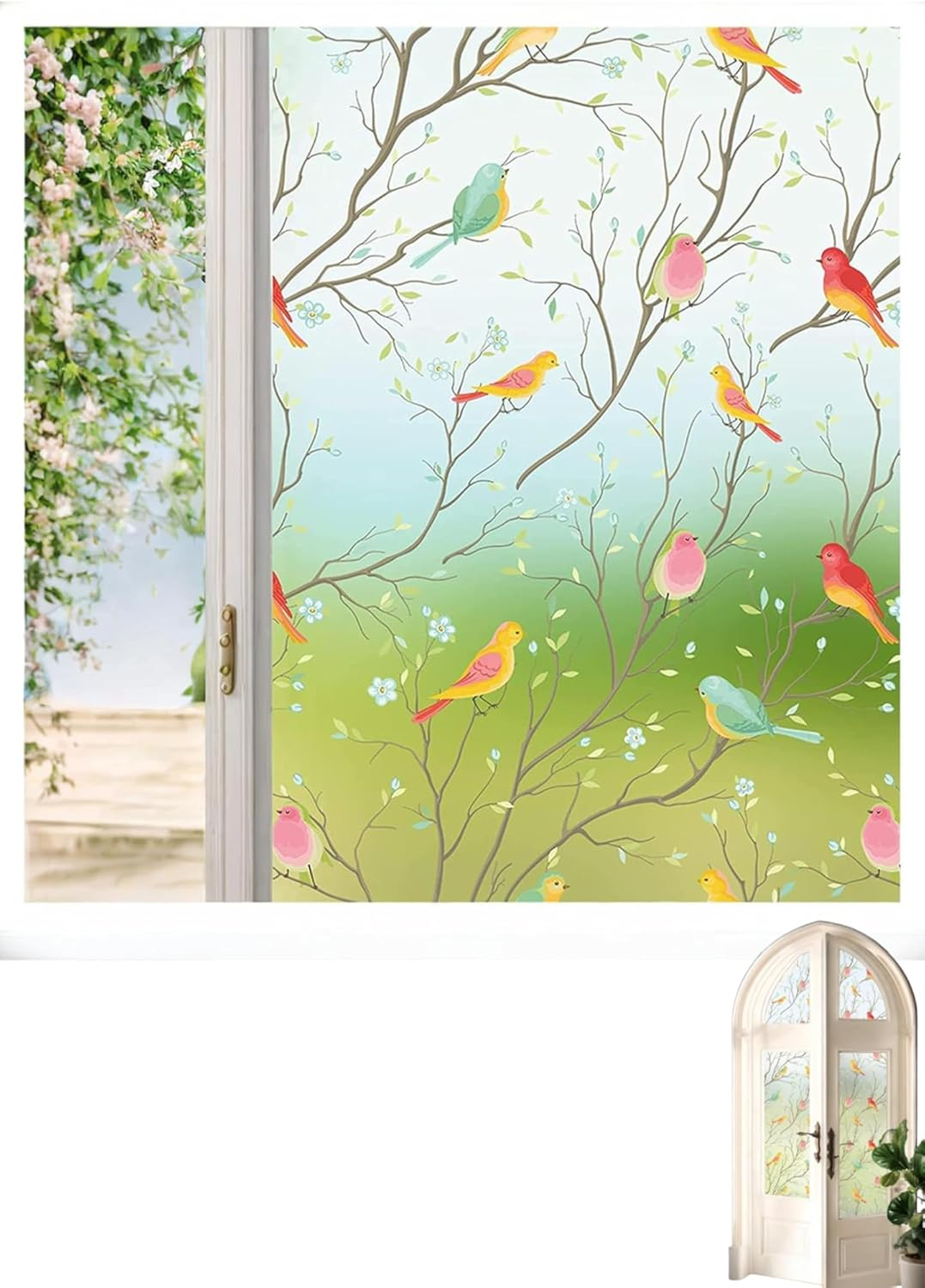 Honwor Stain Glass Effect Privacy Film - Frosted Anti-Glare UV Protection for Windows | Non-Adhesive Static Cling | Home & Office Decor | 17.7X78.7 Inch image number 1