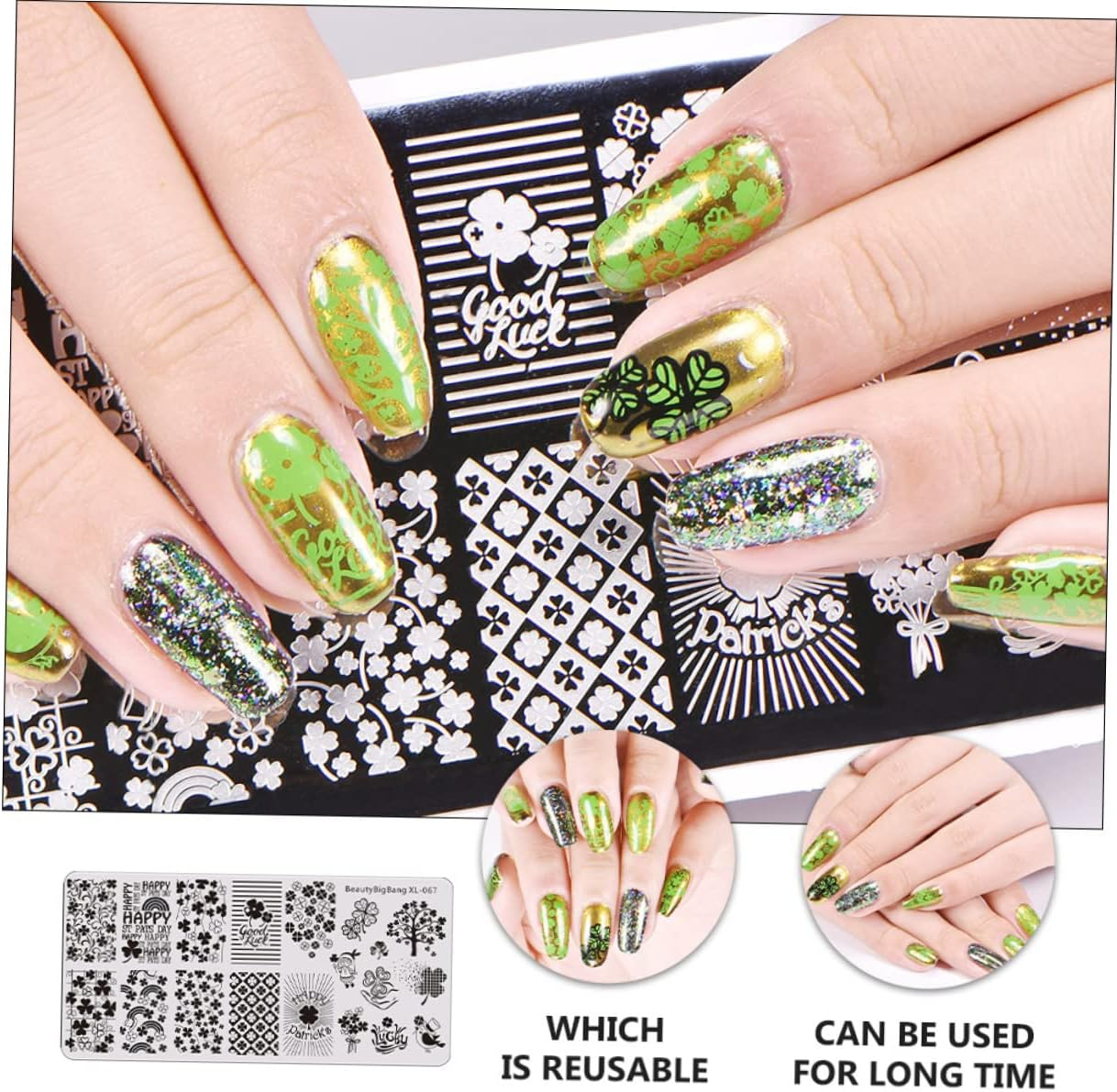 VICASKY St Patrick'S Day Nail Art Stamping Plates Geometric Nail Salon Template image number 6