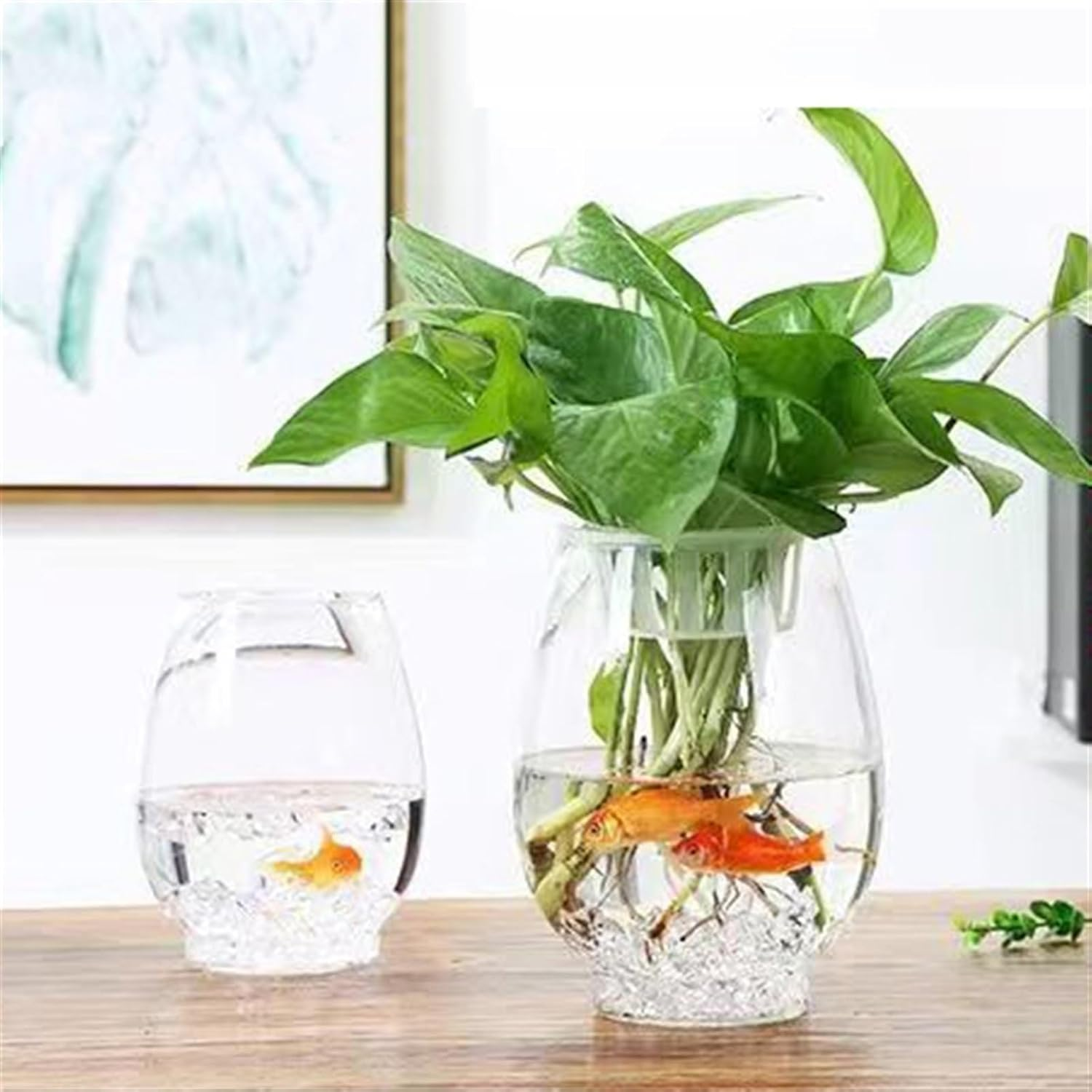 Aquariums Fish Tank Transparent Oval Small Fish Tank Glass Turtle Tank Ecological Tank Aquatic Plants Home Desktop Ornaments Fish Bowl (Size : Medium)