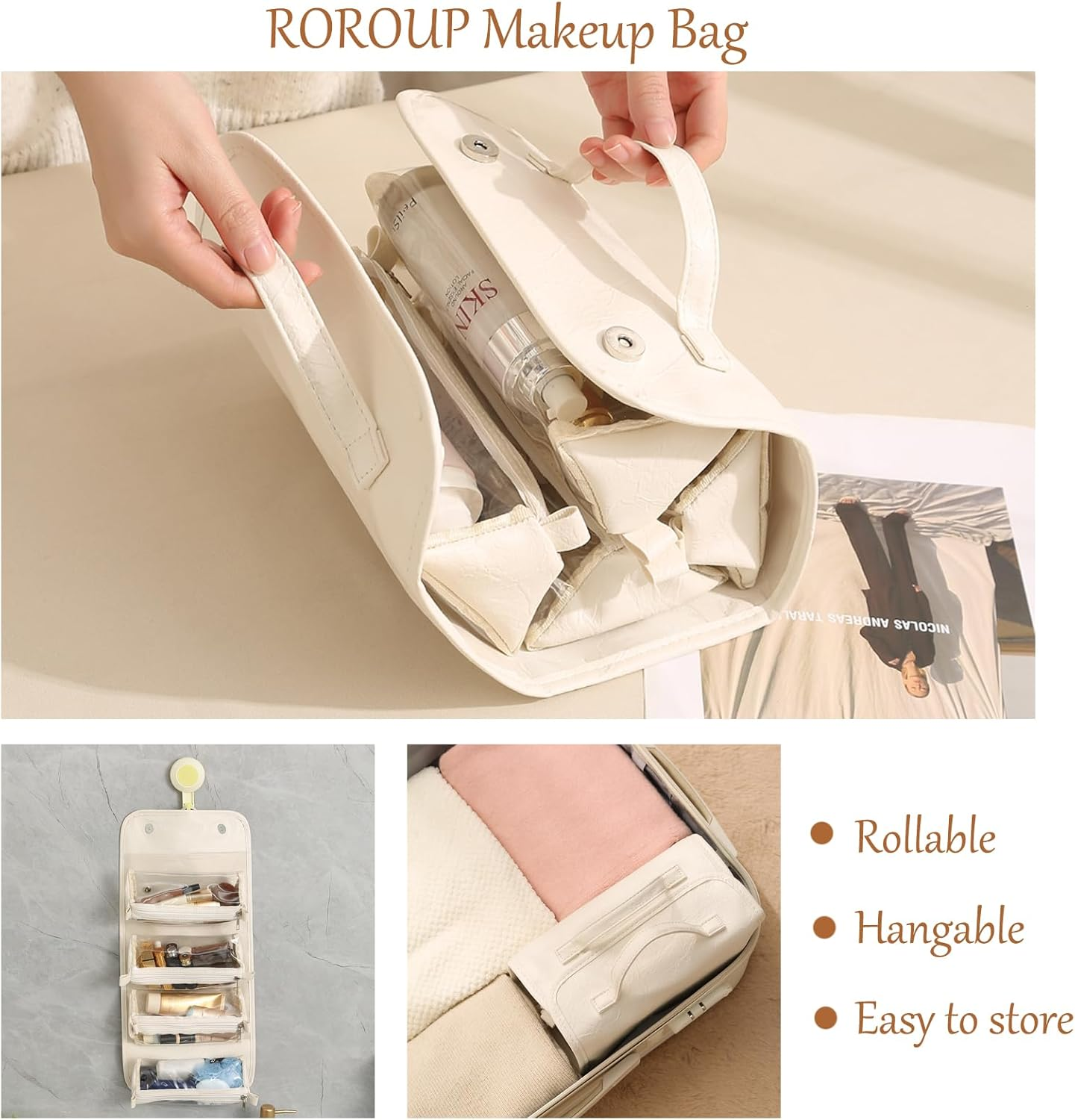 4-In-1 Expandable Makeup Organizer Makeup Bags for Women Cosmetic Bag for Purse Waterproof Cosmetic Bags (Gray) image number 2