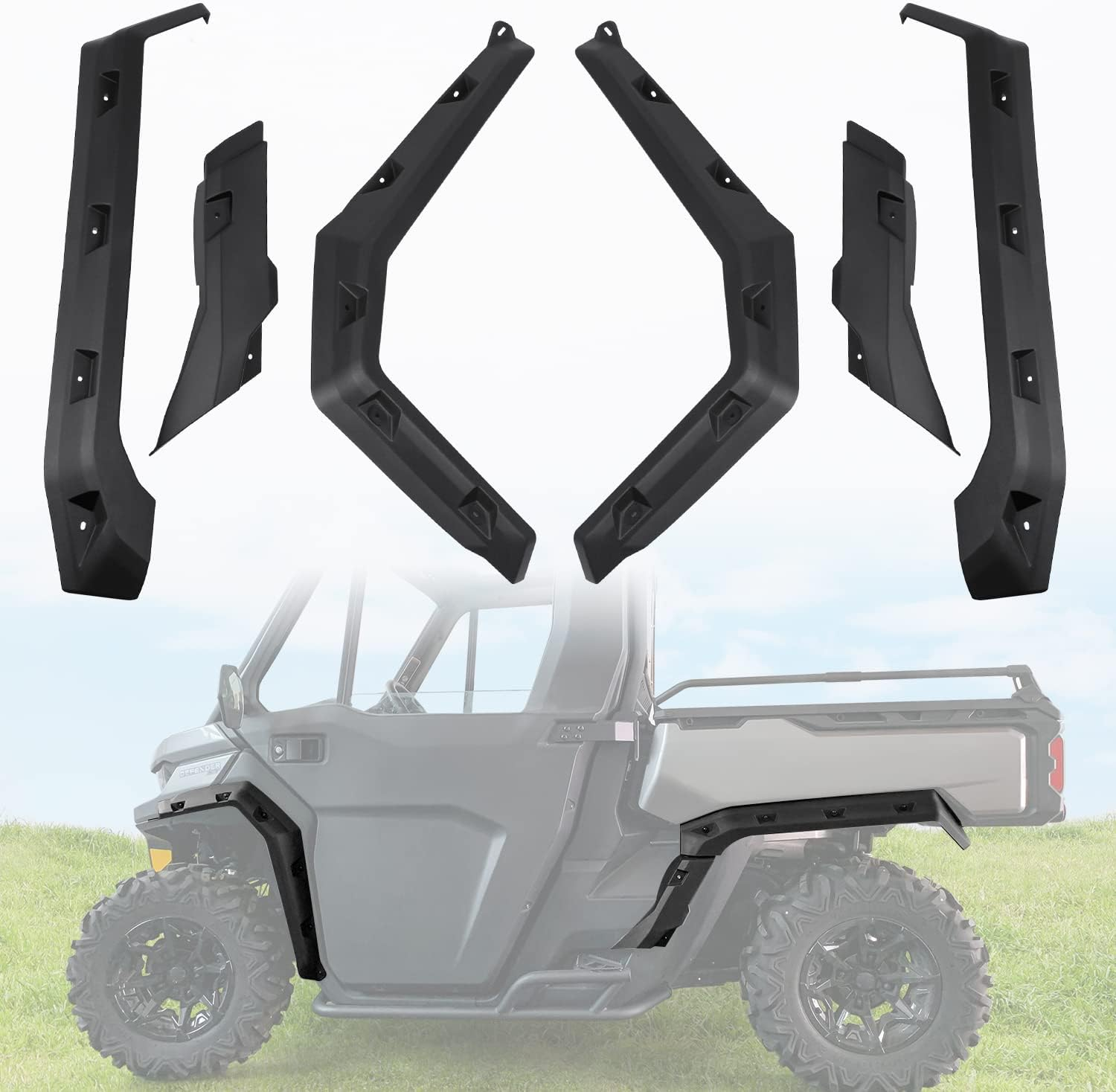 CUSAUTV Heavy Duty Fender Flares Compatible with Can Am Defender HD 5/ HD8/ HD10/ MAX 2016-2024 Accessories,Front & Rear Extended Mud Guards Replace 715006821 715002424 715006822