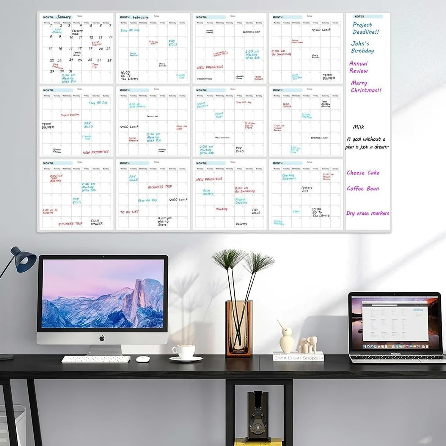 Large 148X87Cm Dry Erase Wall Calendar - Yearly Reusable Planner with Marker, Perfect for Office & Home Organization - Family & Classroom Whiteboard Calendar image number 1