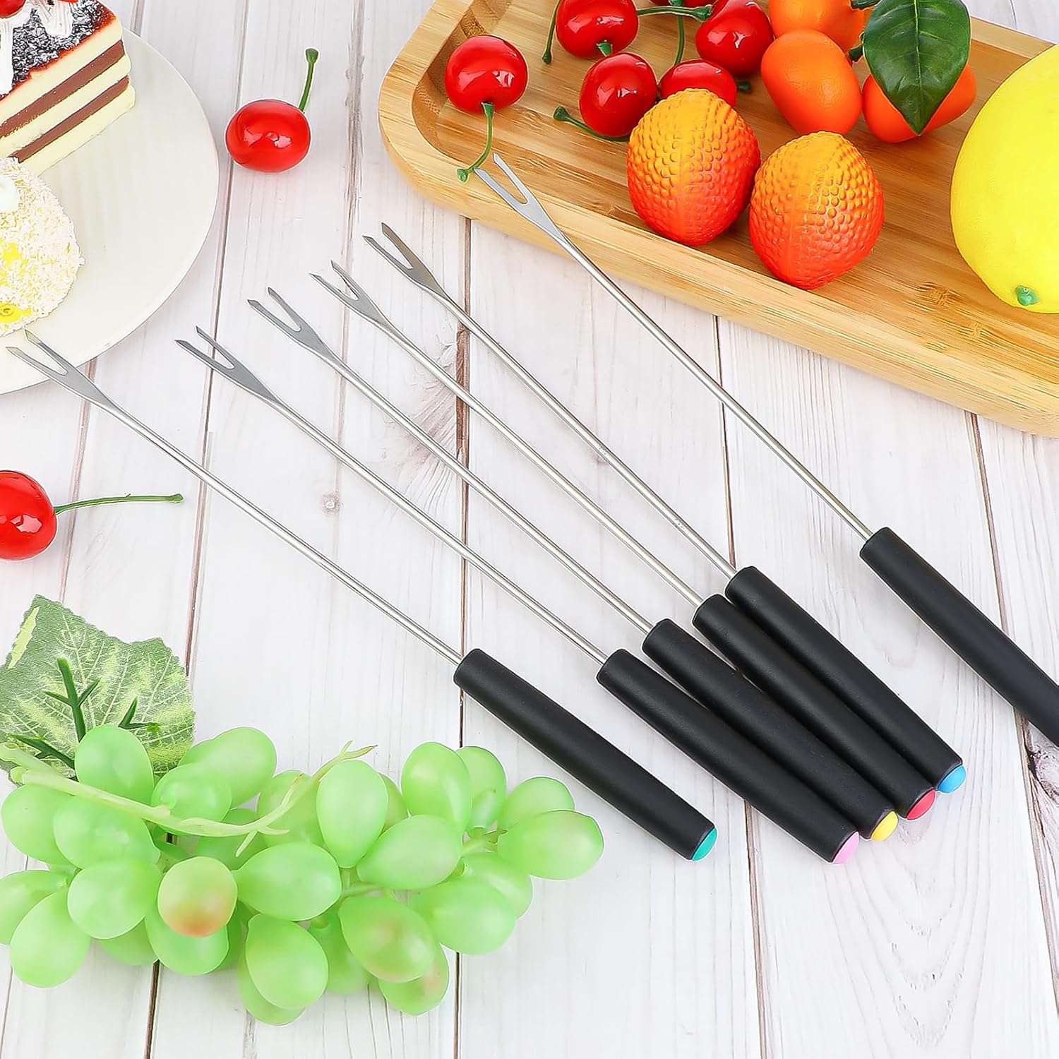 MOZEAT LENS 6 Pcs Stainless Steel Fondue Forks Long Forks Cheese Fondue Forks with Heat Resistant Handle for Roast Meat Chocolate Dessert Cheese Marshmallows, 571876_1_5Fc11Pvdm image number 1