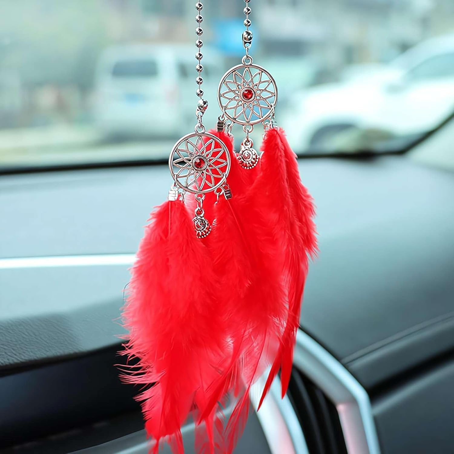 Mini Dream Catcher Car Interior Rearview Mirror Hanging Decor, Feather Dream Catcher Crystal Charm Bling Deco Accessories, Bling Car Deco Accessories for Women (Royal Blue)