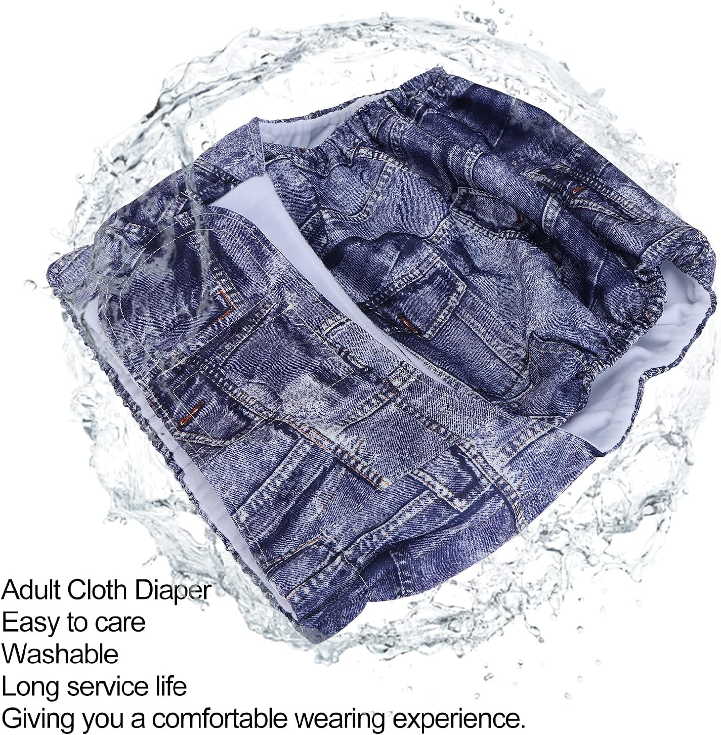 Reusable Adult Cloth Diaper Waterproof Incontinence Nappies with Hook Loop Fasteners High Absorption TPU Film for Senior Care image number 1