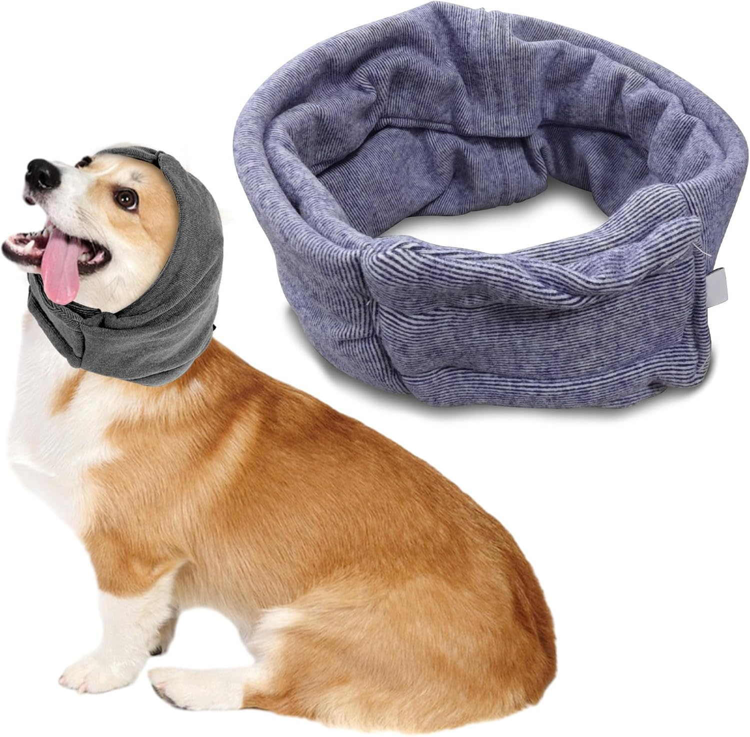 Huakaile 2 Pack Dog Ear Muffs Noise Protection, Calming Dog Snood Hoodie with Hook and Loop, Pet Head Wraps Cover for Winter Anxiety Quiet Hematoma Bath Grooming (M, Gray, Purple) image number 1