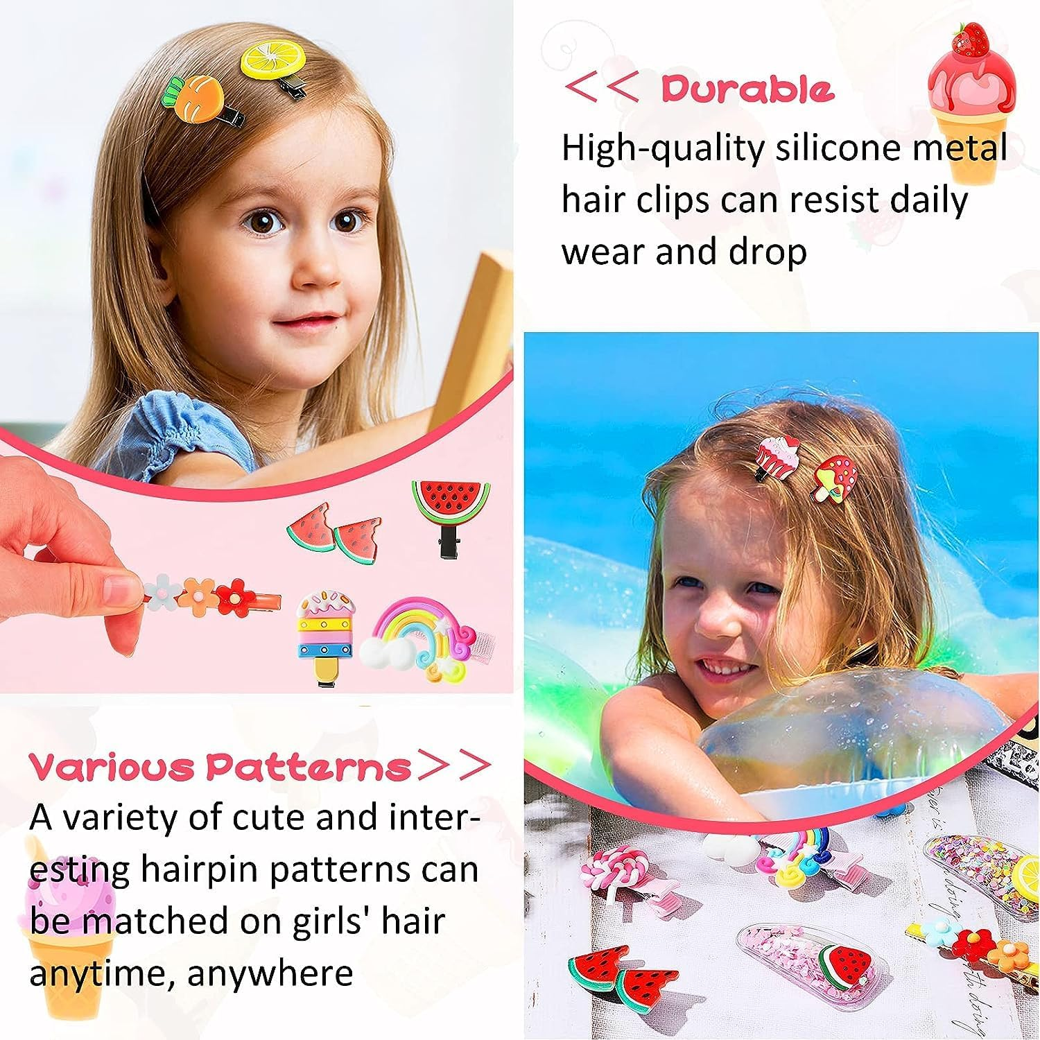 26 Pcs Hair Clip for Baby Girls, Toddler Hair Barretes Candy Unicorn Rainbow Ice Cream Lollipop Pentagram Fully Covered Cute Hair Accessories for Baby Infants Toddler Girls image number 2