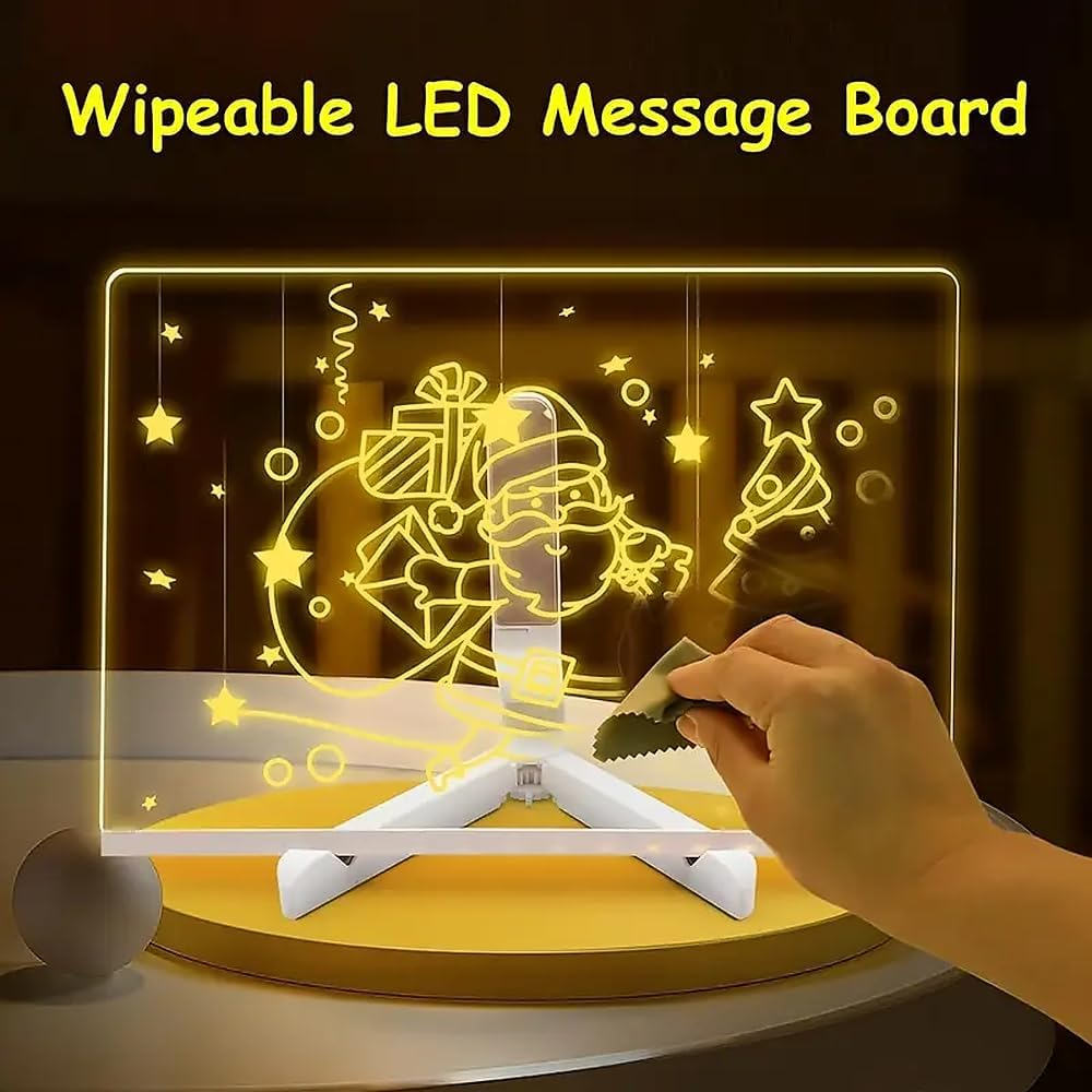 30X20Cm Glow Writing Board for Kids - LED Memo Board with 7 Color Pens, USB Lighting Doodle Board Acrylic Dry Erase for Bedroom/Office, Halloween Birthday Christmas Decor with Stand