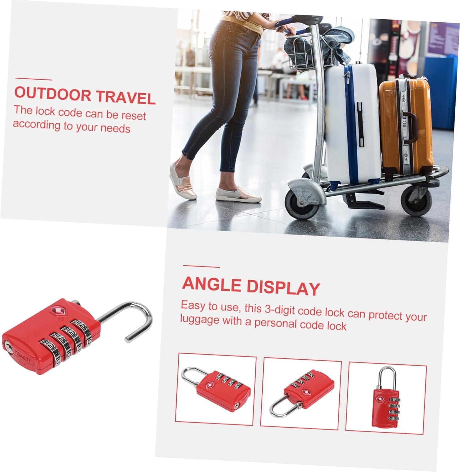 Veemoon Easy Reset 3 Combination Lock Padlock Approved Luggage Locks for Suitcases Toolboxes image number 2