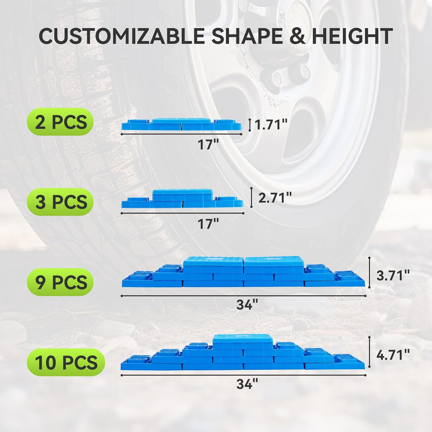RVMATE RV Leveling Blocks 12 Pack, Heavy Duty Camper Leveling Blocks, Leveling Blocks for Rvs, Reduce Trailer Movement, Great for Single and Dual Wheels image number 2