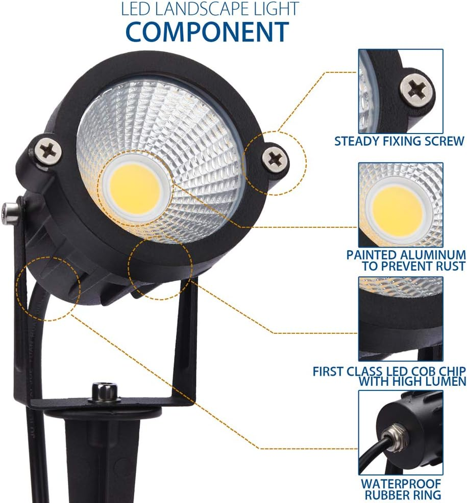 SUNVIE 12W LED Landscape Lights Low Voltage (AC/DC 12V) Waterproof Landscape Lighting Garden Pathway Lights Super Warm White (900LM) Walls Trees Flags Outdoor Spotlights with Spike Stand (2 Pack) image number 2