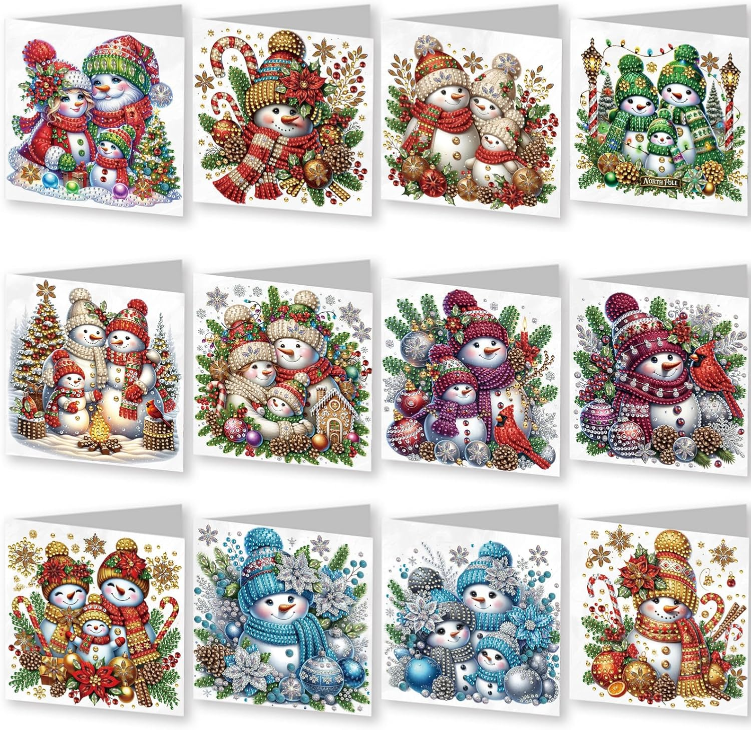 Awesocrafts 6Pcs Diamond Art Christmas Cards Craft Kits XXX, DIY Diamond Painting Cards Sets, 5D Diamond Art Cards with Envelopes, Postcards for Handmade Gift, Xmas Gift 30 * 15Cm (Snowman) - Bird image number 6