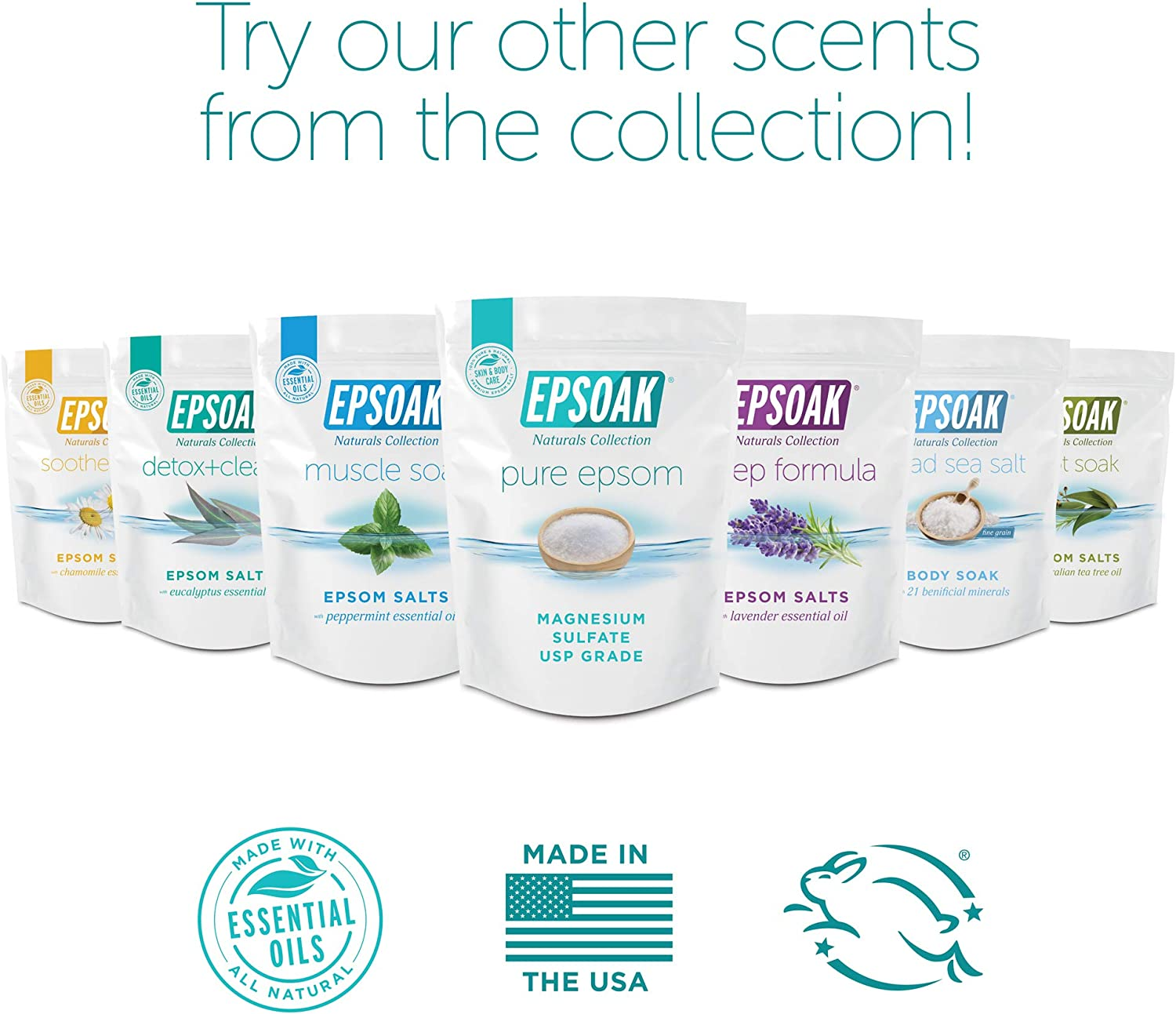 Epsoak Epsom Salt 2 Lb. Magnesium Sulfate USP. (Qty. 1 X 2Lb. Bags) Resealable Epsom Salt Bulk Bags Unscented, Made in the USA, Cruelty-Free Certified image number 2