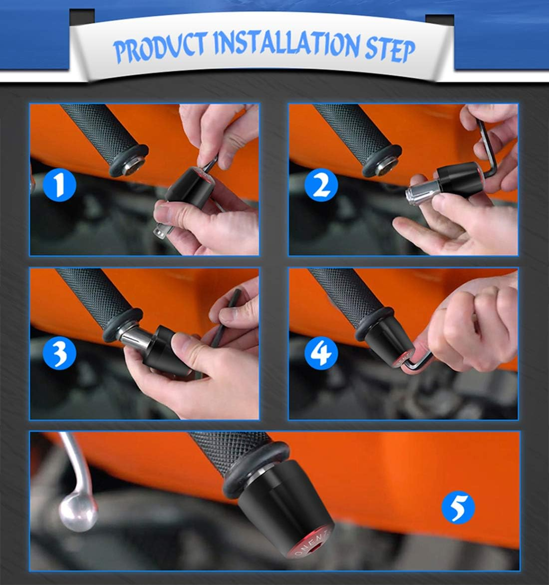 7/8" 22Mm CNC Alu Motorcycle Handlebar Grips Ends Caps Ends Caps Compatible with Ninja 400 650 1000SX ZX6R ZX9R ZX10R ZX12R ZX14R ER6F ER6N Black image number 6