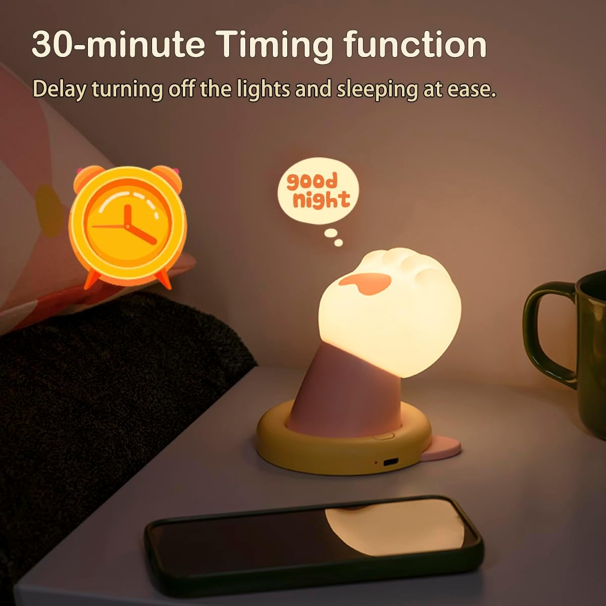 LADWOKFI Silicone Night Light Cute Touch Lamp Kitten Claw Rechargeable Bedside Lamp with Timer Dimmable Lamp Night Light for Kids Bedroom Nursery Light Desk Lamp Nightlight Gift image number 2