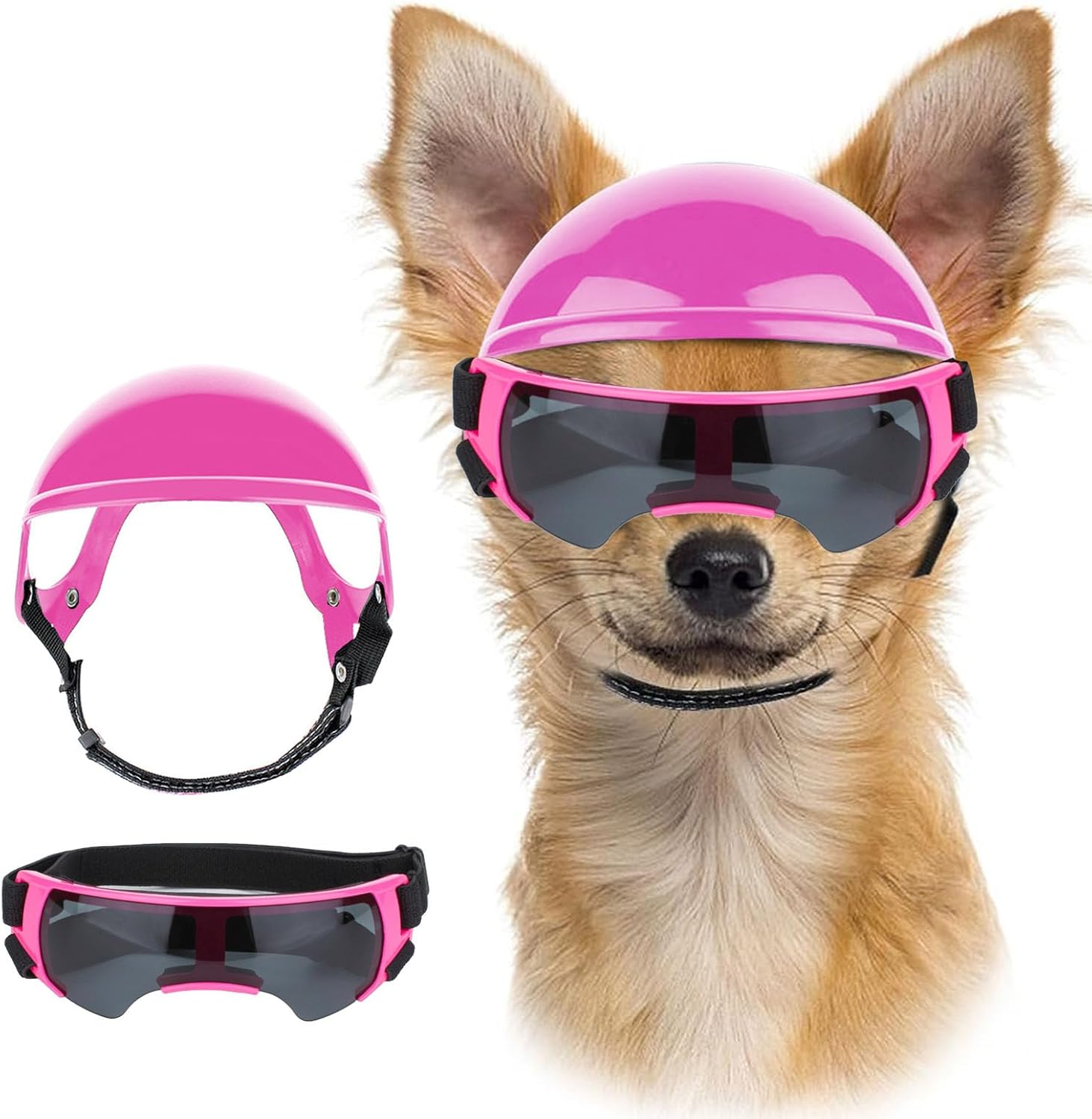 UOSIA Dog Helmet and Goggles for Small Dogs Summer Girl Dog Glasses Pet Motorcycle Helmet Hat Adjustable Dog Bike Helmet for Outdoor Driving Riding
