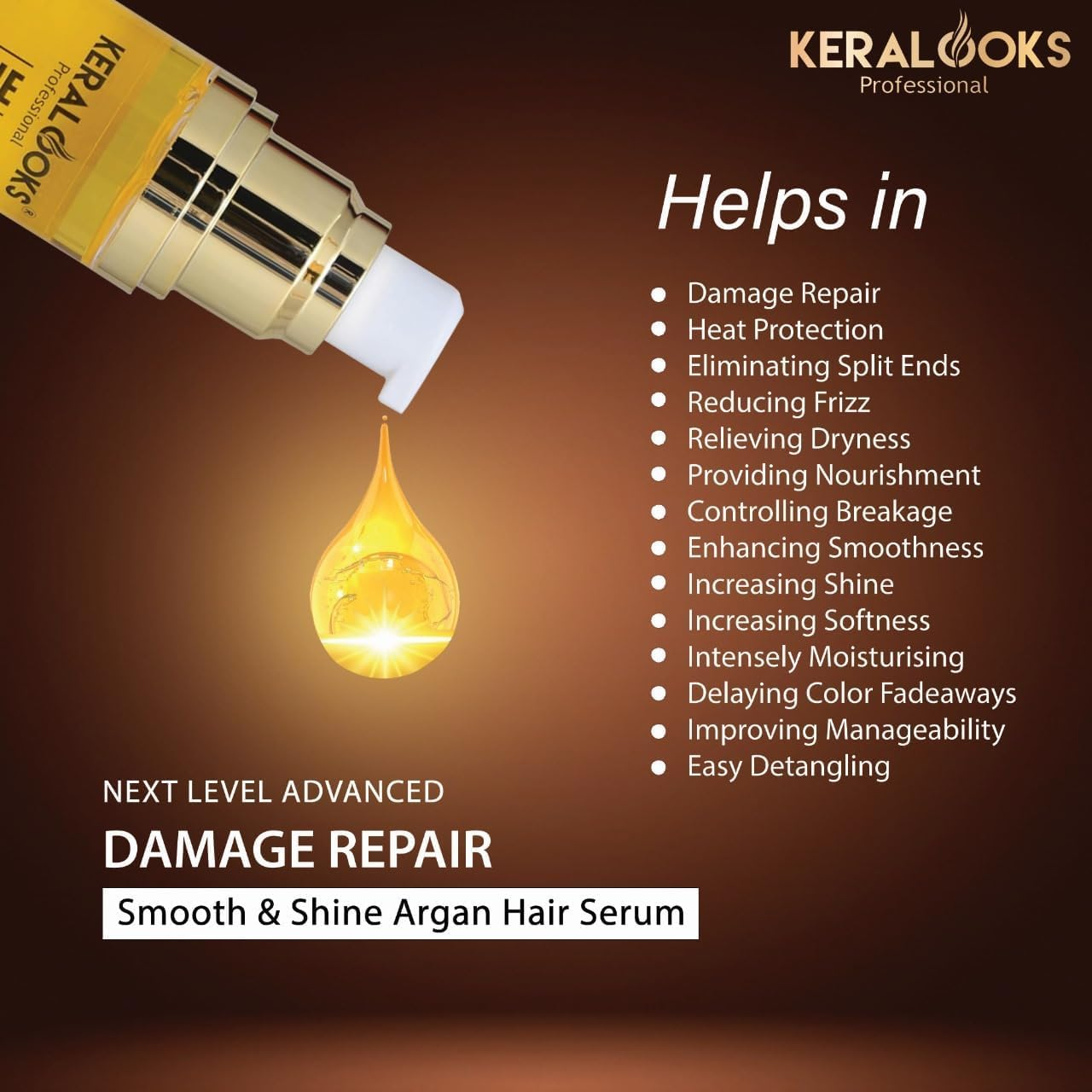 Keralooks Professional &reg; Keratin Shampoo+Mask Combo Pack (250Ml) and Argan Hair Serum 50Ml |Promote Silky,Smooth,And Frizz-Free Hair (Sulphate-Free) image number 3