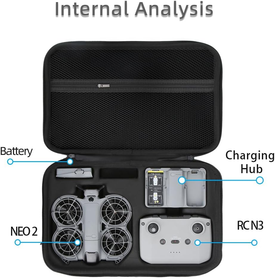 Shoulder Storage Bag Compatible with DJI NEO 2, Carrying Case with Grid Compartment, Drone Accessory Organizer (Black) image number 4