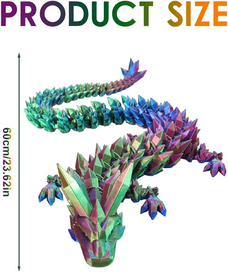 3D Printed Dragon, 24 Inches 3D Dragon, Articulated Dragon, Fidget Dragon, Dragon Fidget Toy, Dragon Fidget, Articulated Gem Dragon Figure for Home Office Decor (Magic Gradient Dragon) image number 3