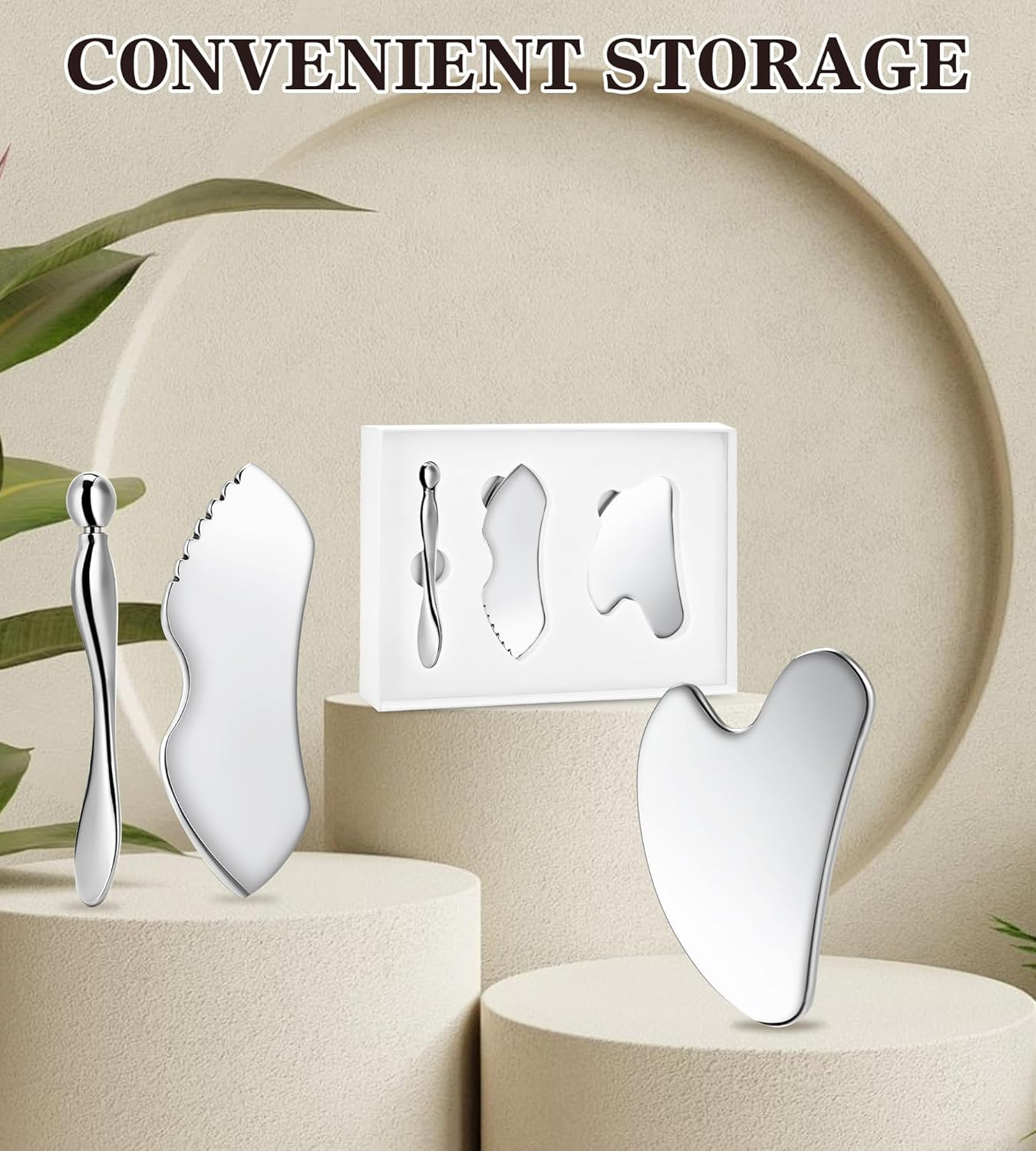 Gua Sha Facial Tools, 3 in 1 Stainless Steel Metal Guasha & Eye Cream Applicator Facial Sculpting Tool Set Eye Massager Lymphatic Drainage for Face Neck image number 2