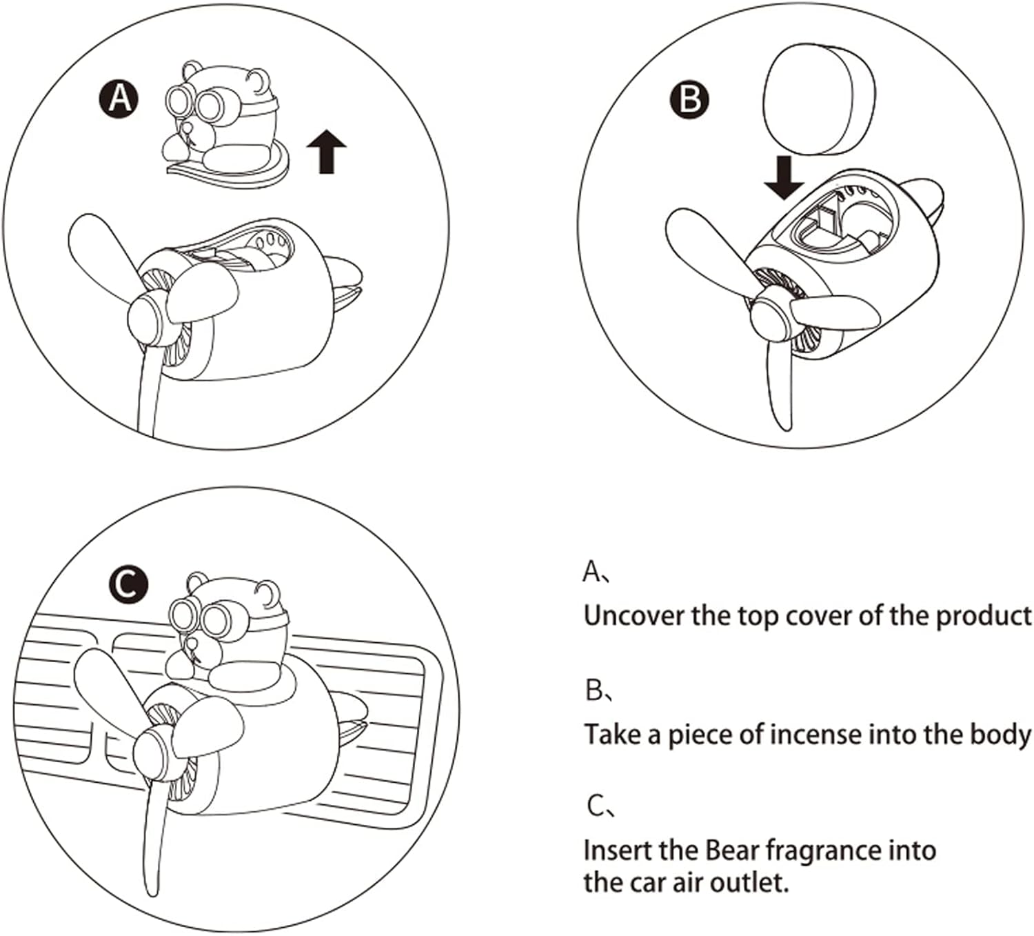 Cacacece Car Air Fresheners Cute Bear Pilot Car Diffuser Rotating Propeller Automotive Air Outlet Creative Car Perfume Fragrance Automotive Decoration Accessories Air Fresheners for Cars - Bear image number 5