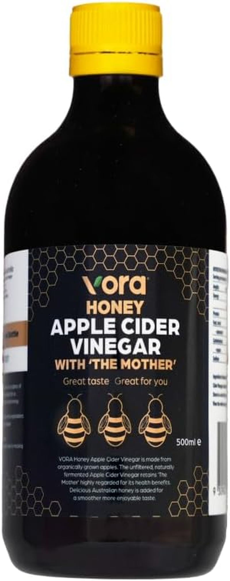 Vora Raw Organic - Unfiltered Honey Apple Cider Vinegar with Mother, 500Ml image number 2