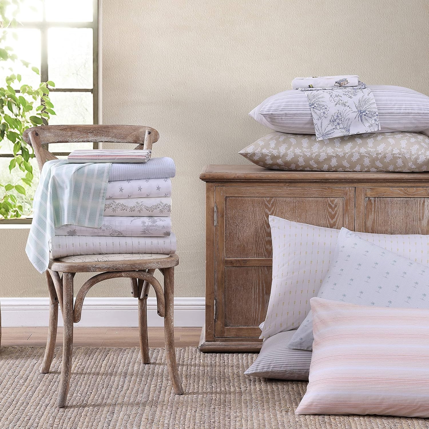 Tommy Bahama - Queen Sheets, Cotton Percale Bedding Set, Crisp & Cool, Stylish Home Decor (Kaw Palms Blue, Queen) image number 4