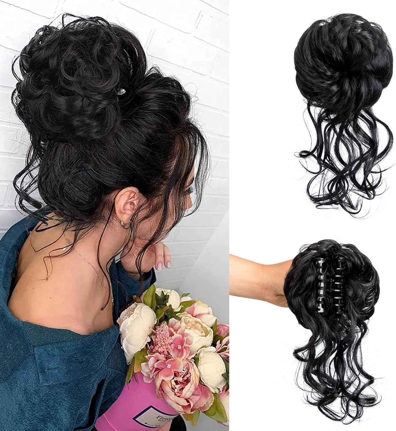 Messy Bun Hair Piece, Wavy Claw Clip Messy Bun Hair Clip, Synthetic Fake Buns Hairs Extensions, Soft Hairs Buns Hairpieces for Women Daily Wear (Dark Brown, Medium)