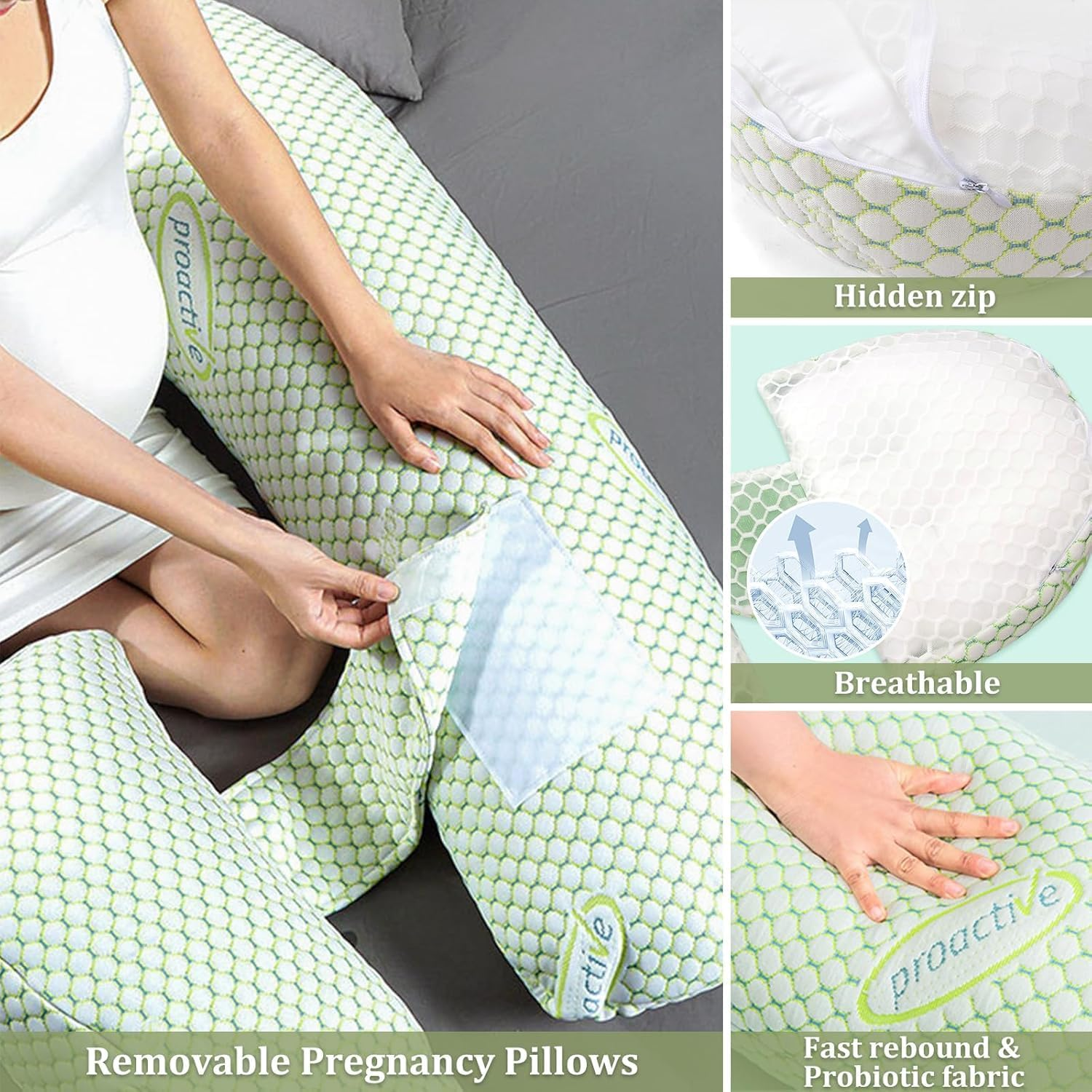 ZONEY Pregnancy Pillow, Maternity Pillow for Pregnant Women, Soft Maternity Pillow with Detachable & Adjustable Pillow Cover, Support for Back, HIPS, Legs, 2 Styles (3 in 1) image number 4