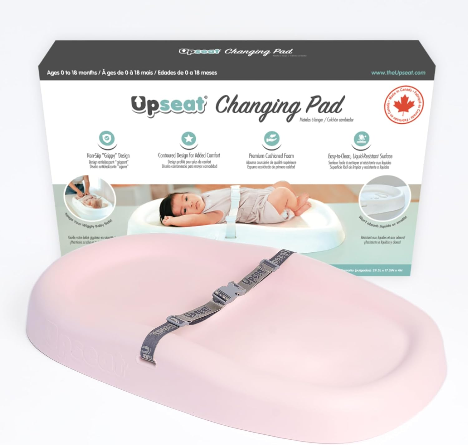 Upseat Baby Changing Pad, Non-Slip Grippy Design, Premium Cushioned Foam, Contoured for Comfort, Waterproof and Easy-To-Clean, Liquid-Resistant (Coconut)