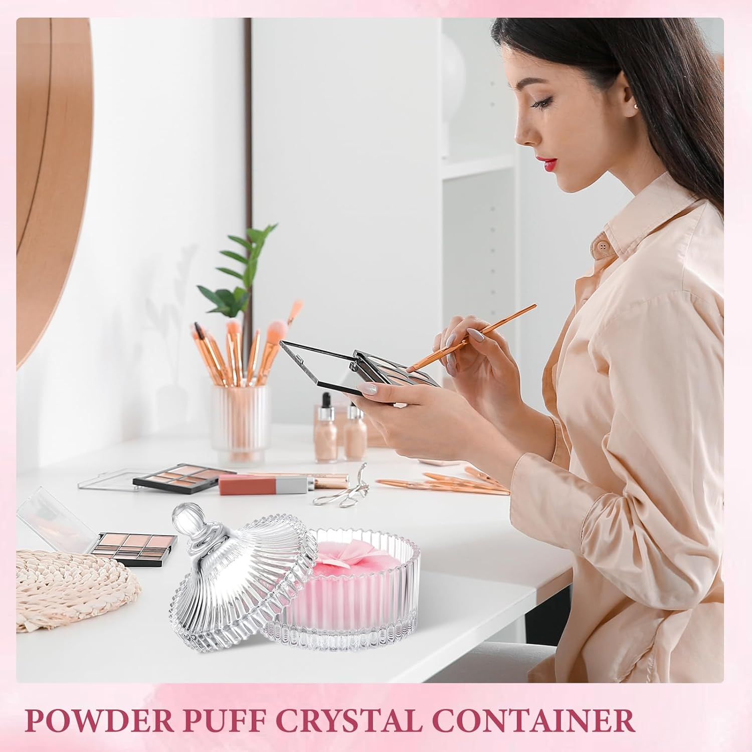 Large Body Powder Puff with Clear Crystal Case &ndash; Soft Washable & Reusable Velour Puff for Wet/Dry Makeup image number 3