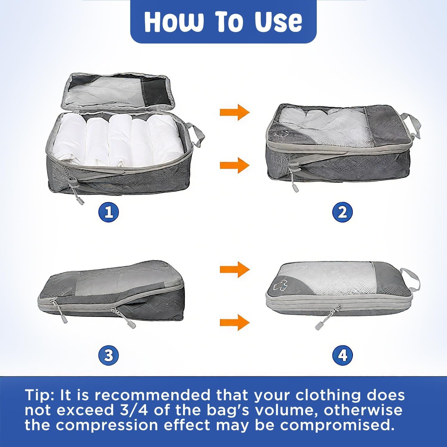 9-Piece Compression Packing Cube Set, Compression Packing Cube for Organising Your Travel Luggage, Ultralight, Storage Bag, Suitcase Organiser, for Backpack & Suitcase (Grey) image number 3