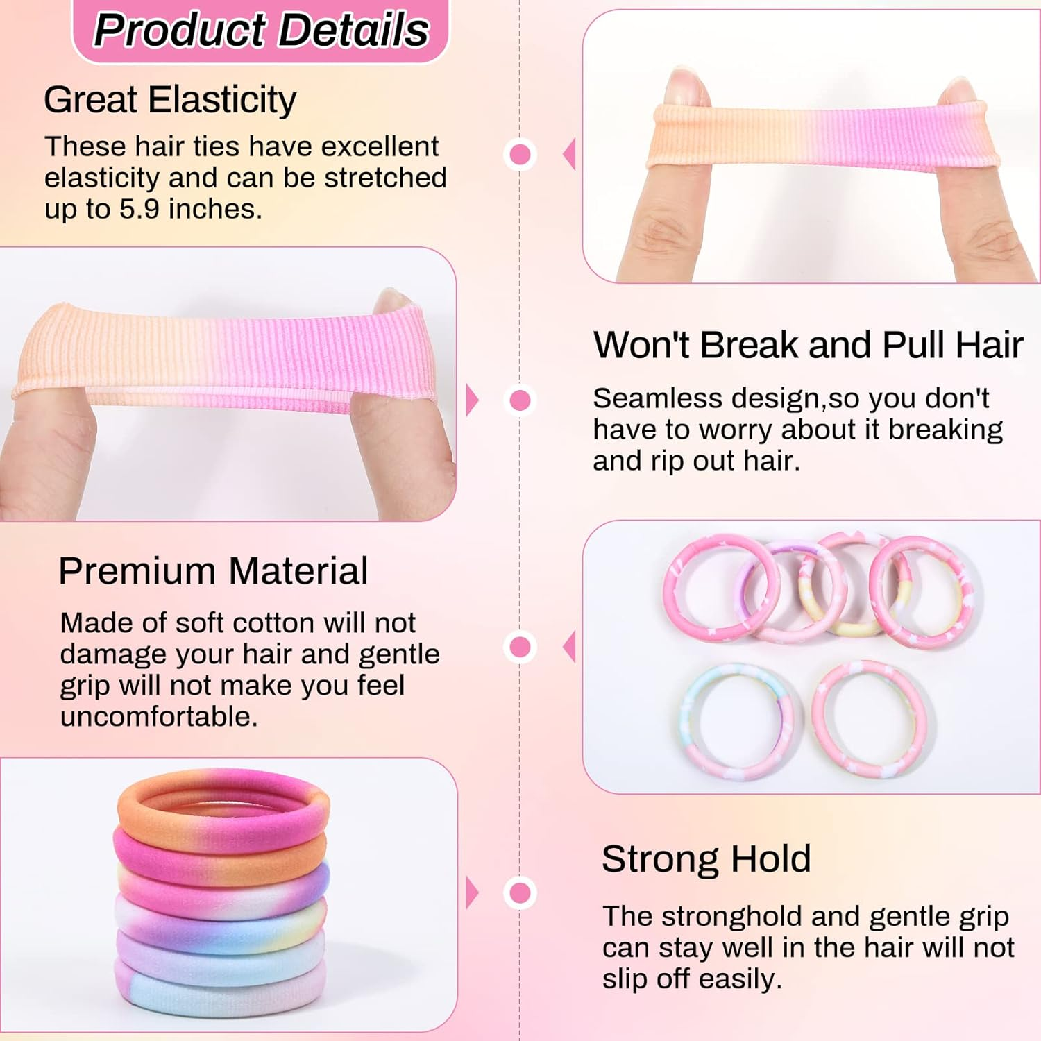 Anezus 54Pcs Hair Ties for Girls and Women, Nylon Hair Elastics Hair Bands Ponytail Holders Soft Hair Ties No Damage for Girls Thick Straight Curly Hair Multi-Colored - Black image number 4