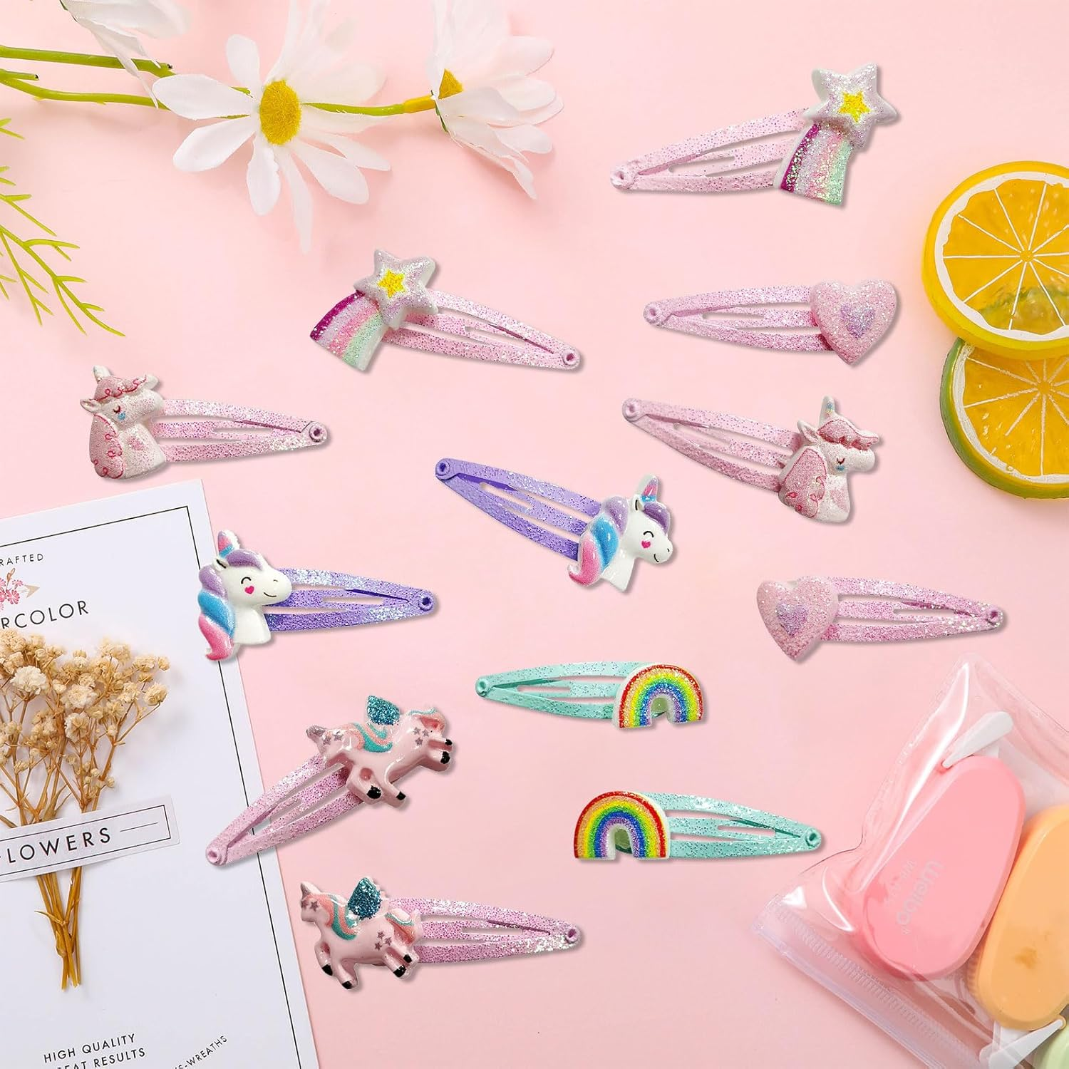 Mrltau Pack of 12 Children'S Hair Clips, Multicoloured, Unicorn Hair Clips for Girls, Hair Clips, Girls' Hair Clips, Cartoon Clips, Children, Hair Clips Girls. image number 1
