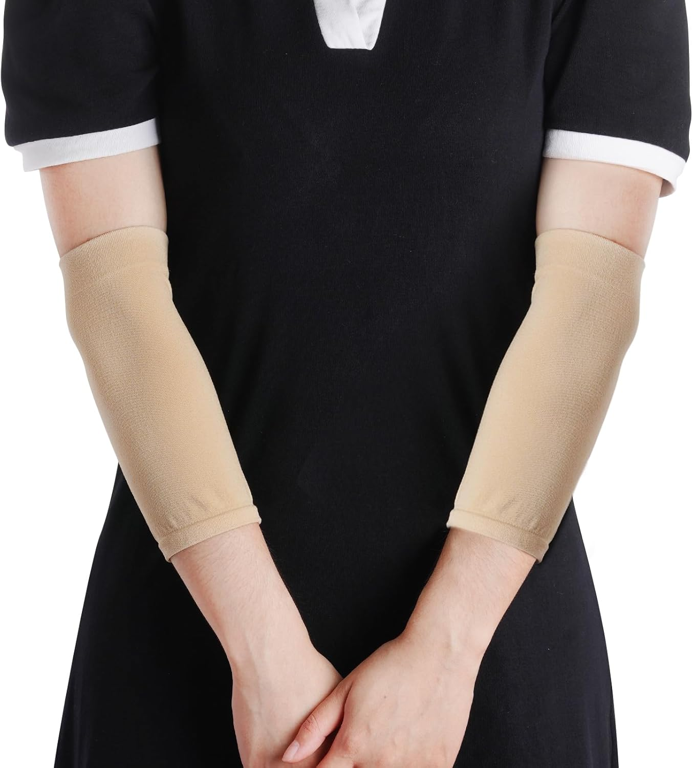 HOVEOX 2 Pairs Tattoo Cover up Sleeves Forearm Sleeves Tattoo Sleeves Tattoo Arm Sleeves Tattoo Cover up Forearm Tattoo Cover - Black And Nude image number 3