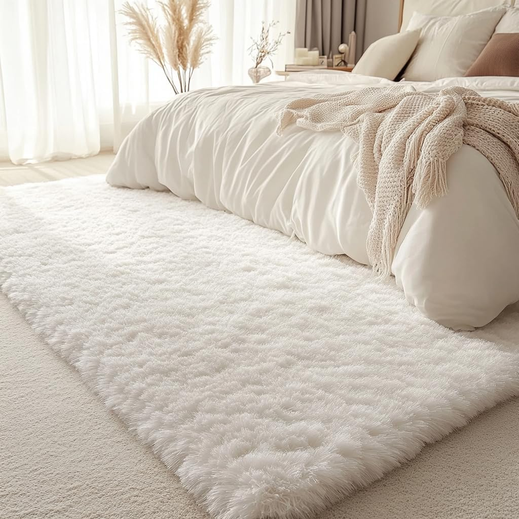Rugs for Living Room Fluffy Area Rug Shaggy for Bedroom Soft Modern Luxury Fur Carpet for Kids Room Nursery Indoor Plush Furry Rug Comfy Home Decor Floor Mat (White, 60 * 110Cm) image number 6