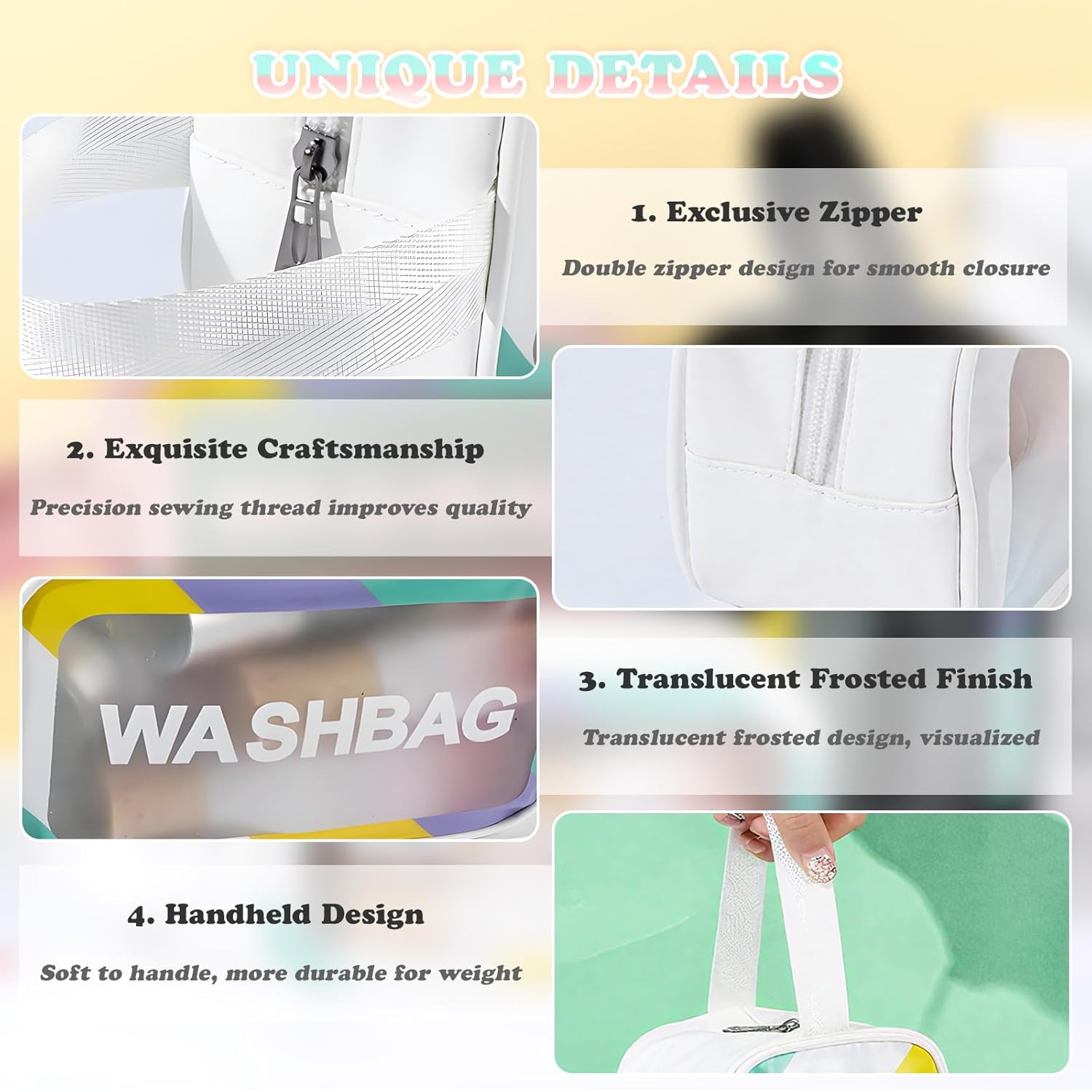 Waytiffer Travel Toiletry Bag for Women and Men（22 X 13.5 X 7Cm）, Translucent Waterproof Toiletry Travel Bag with Handle, Small Makeup Organizer, Cosmetic Bathroom Bag for Travel, Gym Shower (White) - Pink image number 5